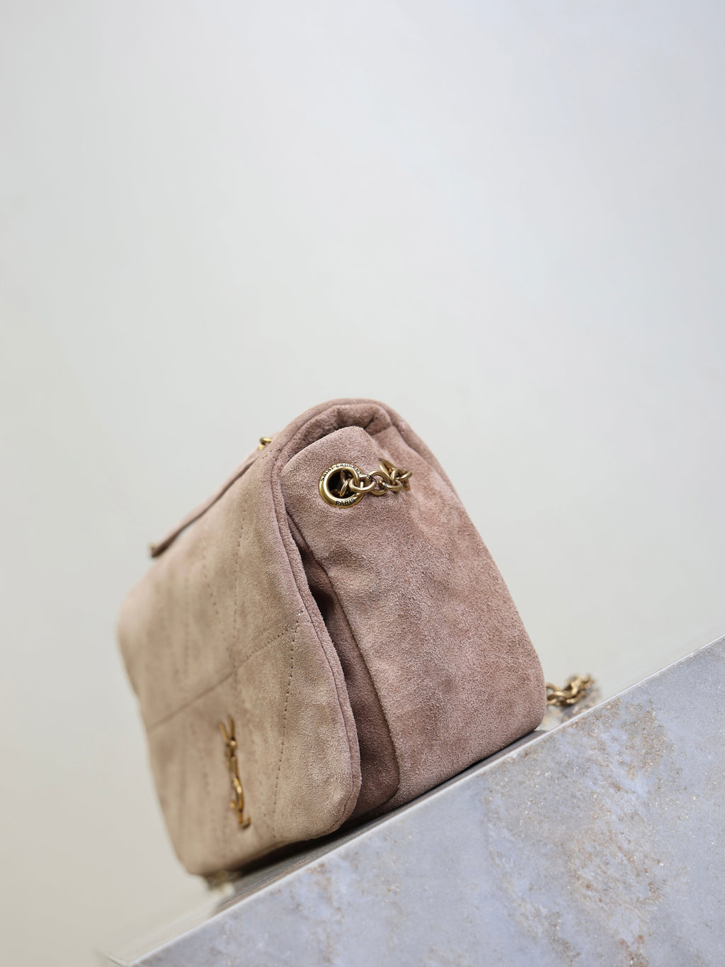 YSL 25S JAMIE 4.3 MINI 20 IN DUSTY ROSE BEIGE SUEDE GOLD HARDWARE