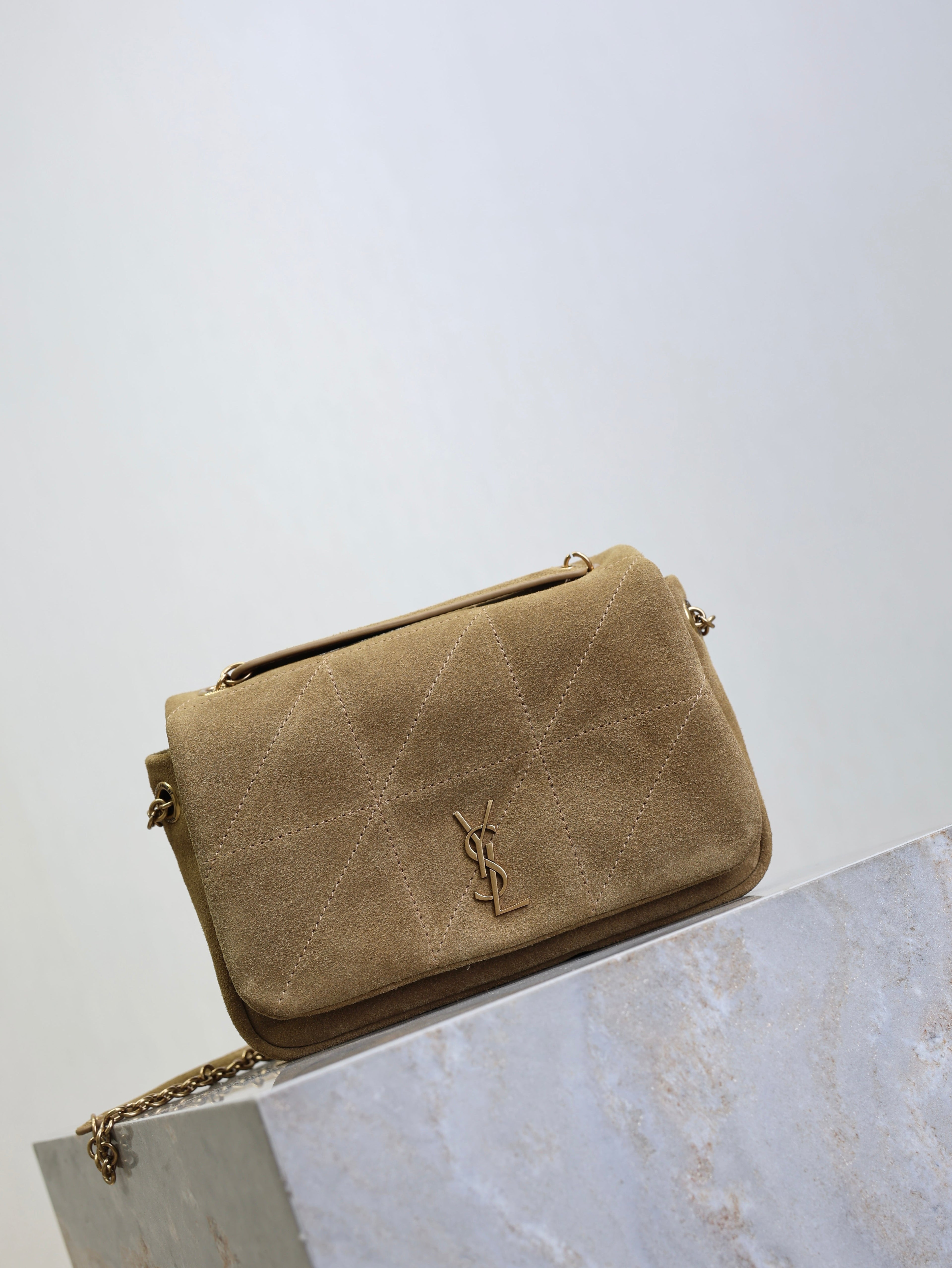 YSL 25S JAMIE 4.3 MINI 20 IN CARAMEL COGNAC SUEDE GOLD HARDWARE