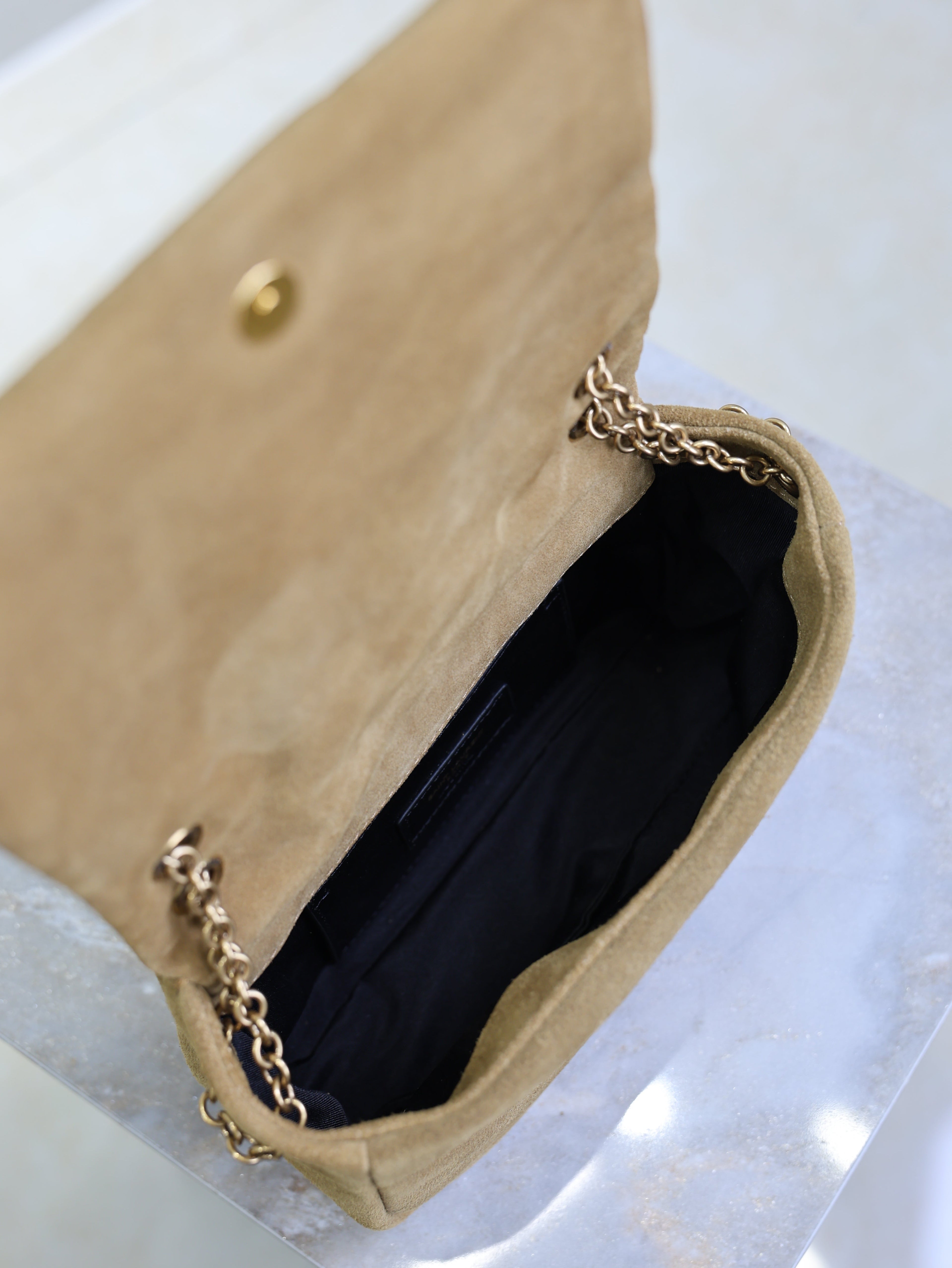 YSL 25S JAMIE 4.3 MINI 20 IN CARAMEL COGNAC SUEDE GOLD HARDWARE