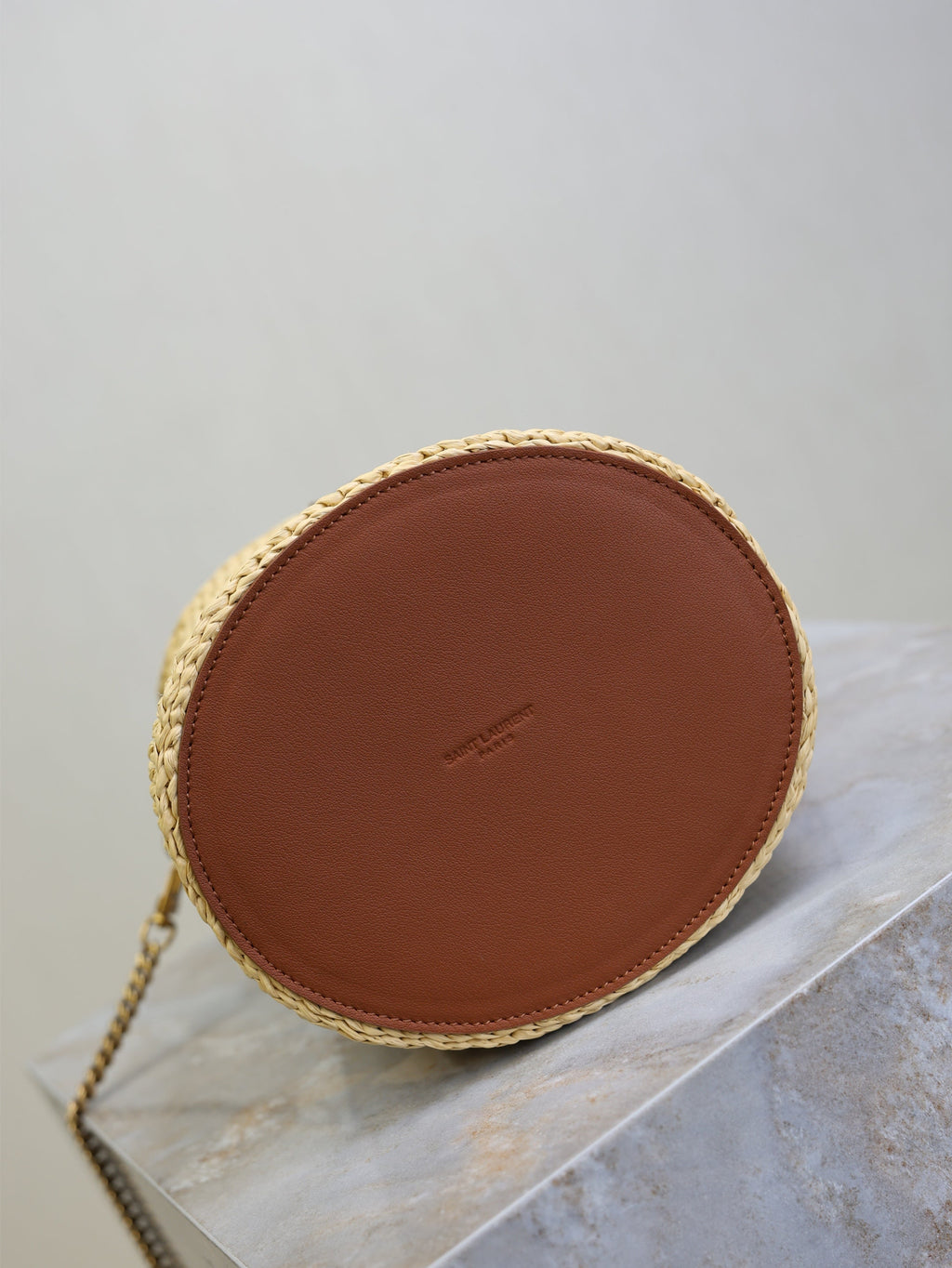 YSL 25S GABY BUCKET BAG 19 IN RAFFIA AND CALFSKIN GOLD HARDWRE