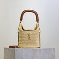 YSL 25S GABY BUCKET BAG 19 IN RAFFIA AND CALFSKIN GOLD HARDWARE