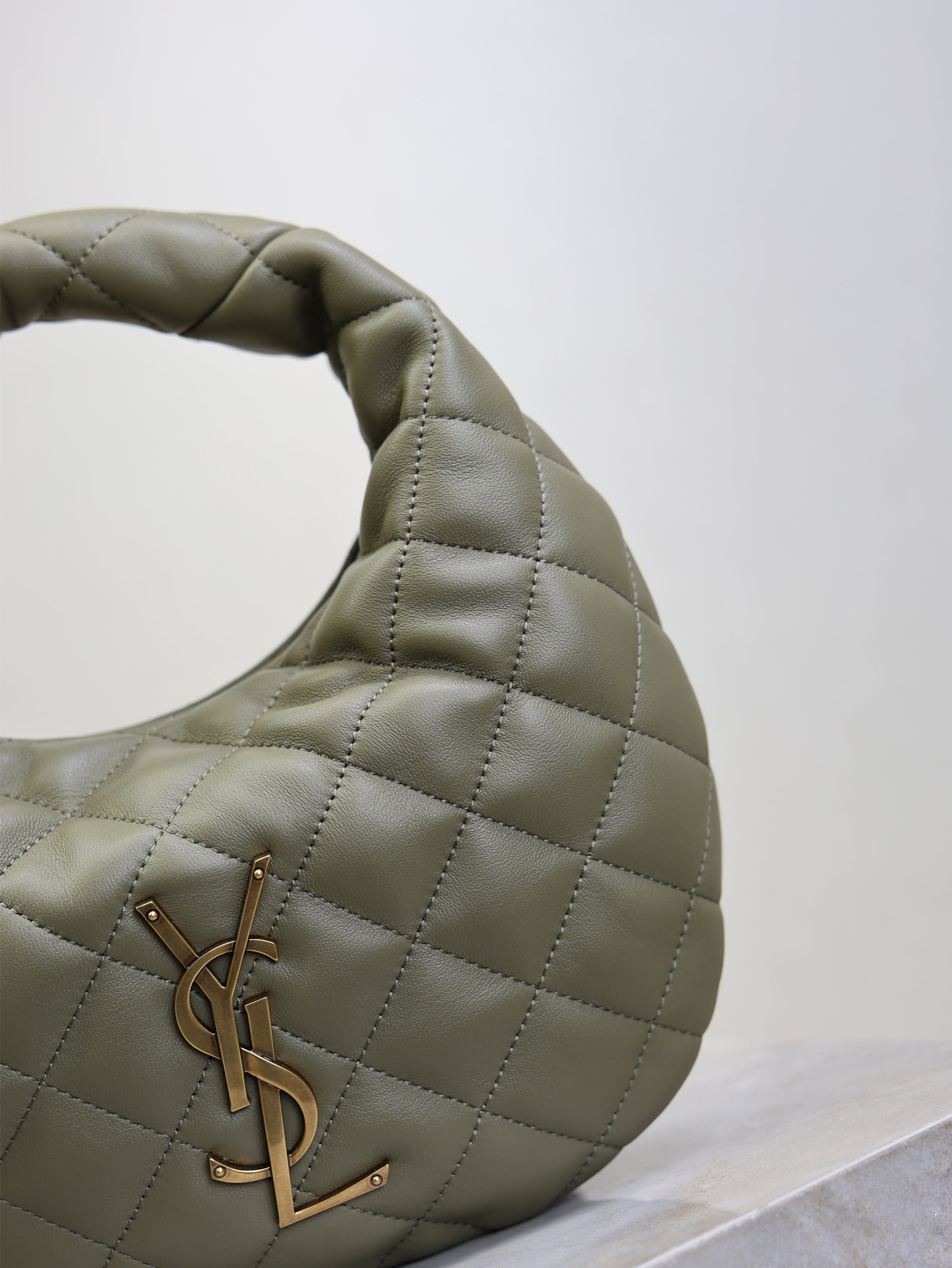 YSL 25S ICARE BABY 17 IN DARK OLIVE QUILTED CALFSKIN GOLD HARDWRE