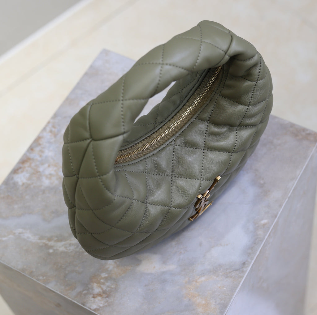 YSL 25S ICARE BABY 17 IN DARK OLIVE QUILTED CALFSKIN GOLD HARDWRE