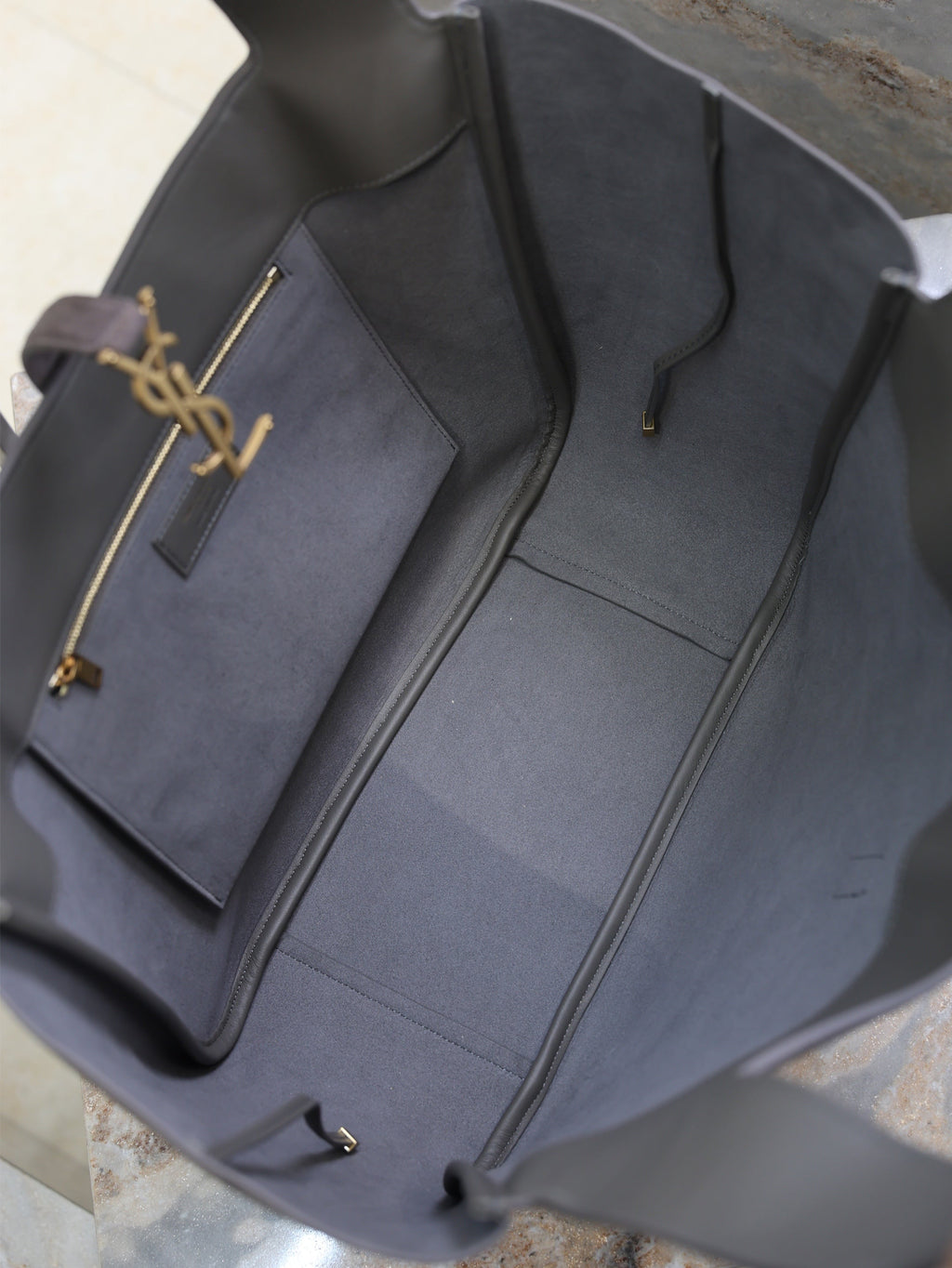 YSL 25S LE 5 À 7 BEA 50 IN DARK GRAY SUEDE GOLD HARDWARE