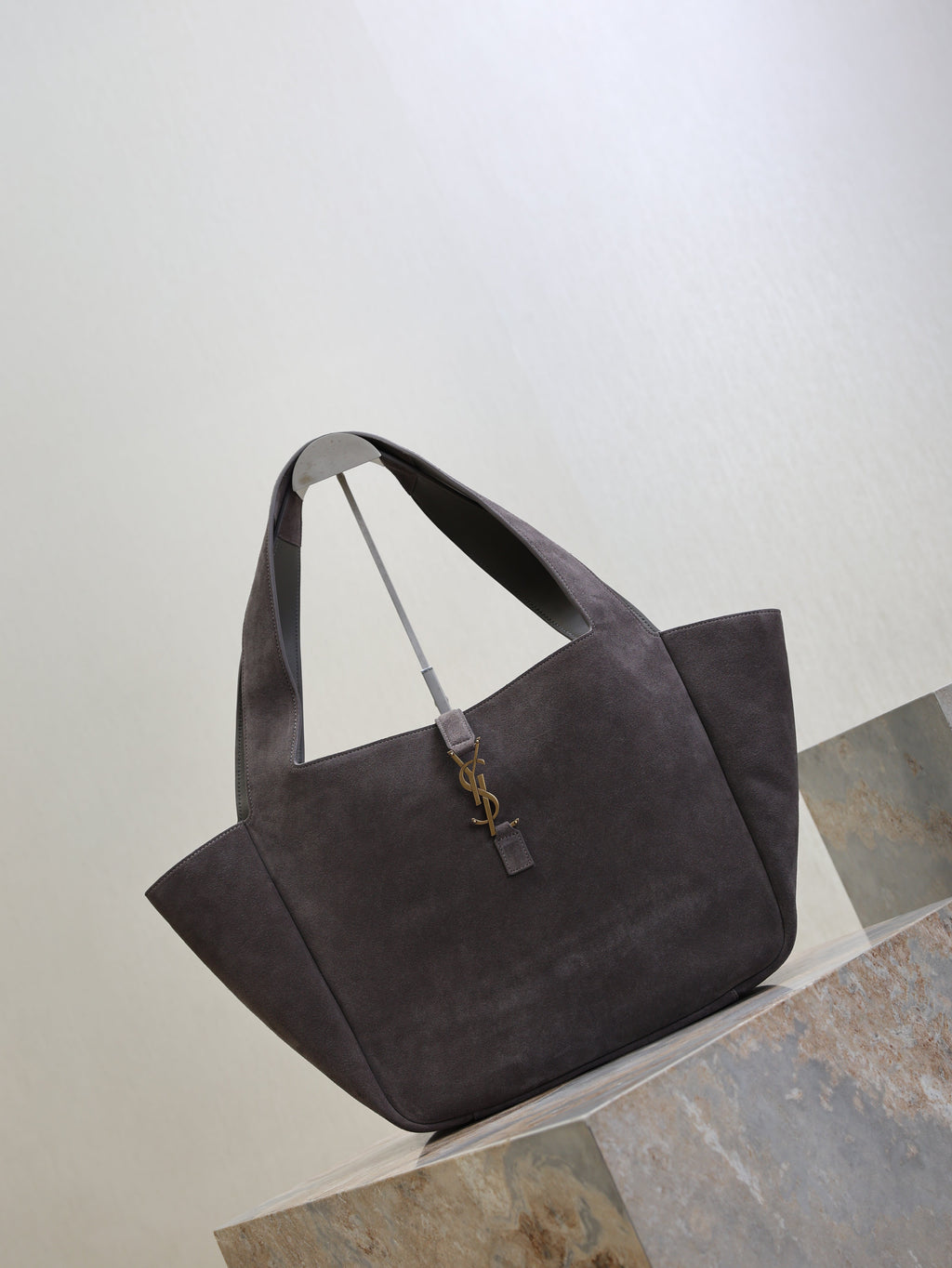 YSL 25S LE 5 À 7 BEA 50 IN DARK GRAY SUEDE GOLD HARDWRE