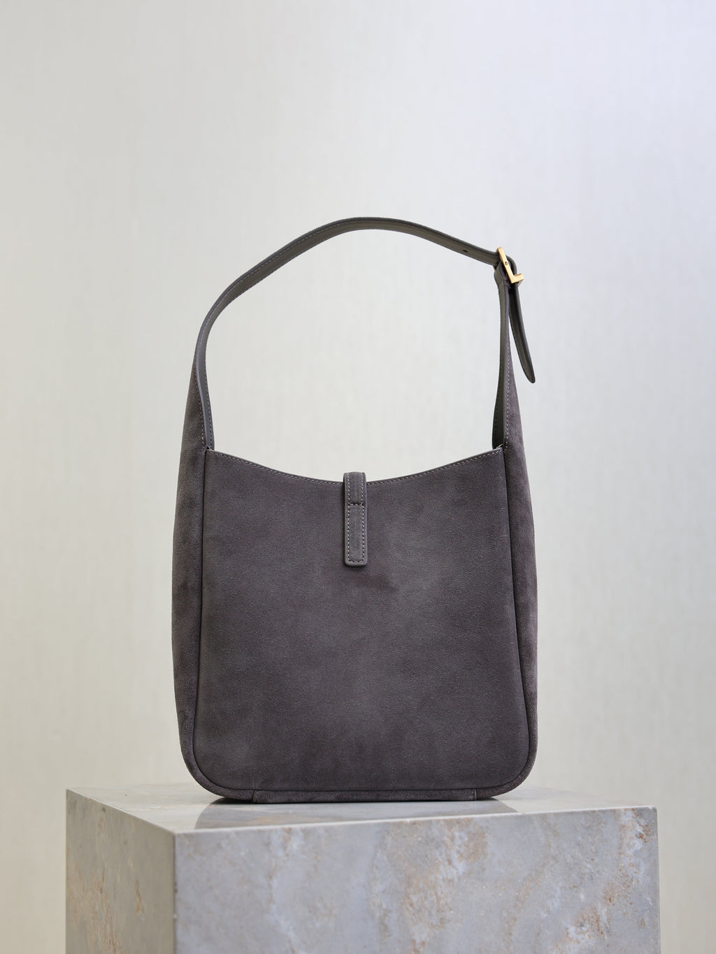 YSL 25S LE 5 À 7 SUPPLE SMALL 23 IN DARK GRAY SUEDE GOLD HARDWRE
