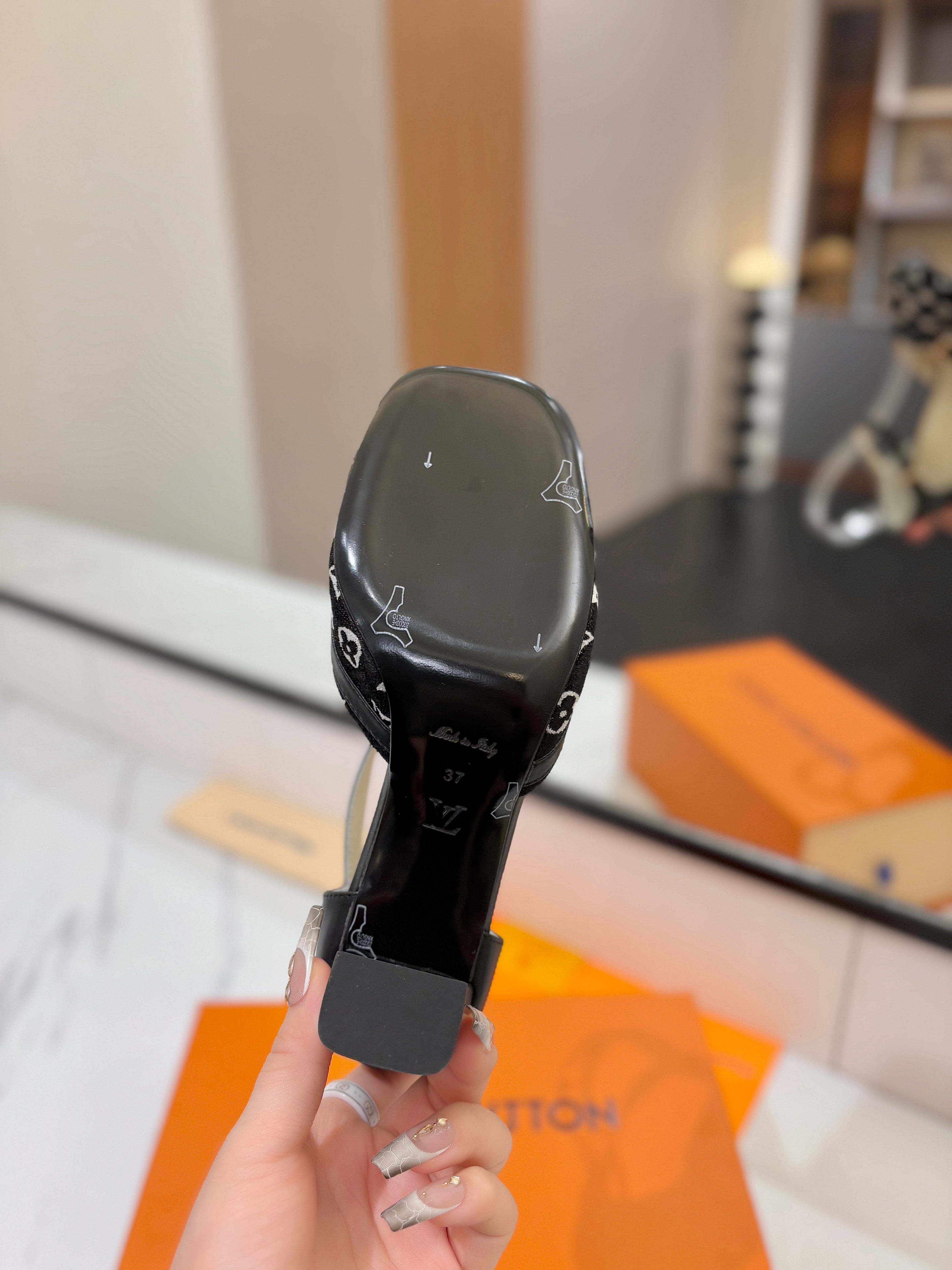 HIGH SANDALS 8 CM IN BLACK MONOGRAM DENIM AND CALFSKIN