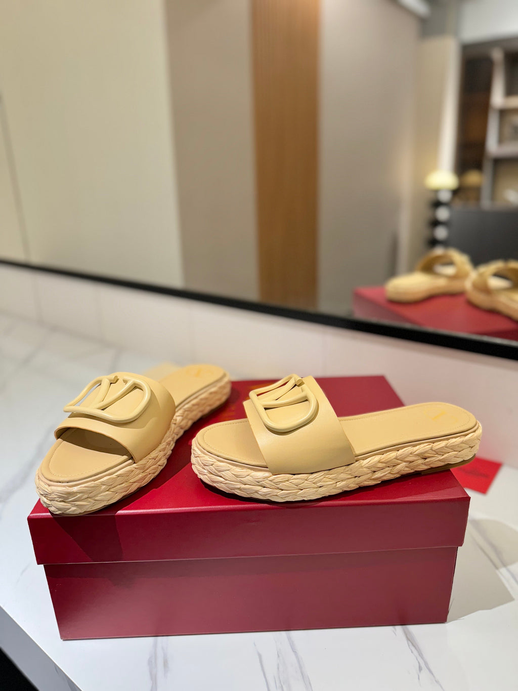 VLTN ESPADRILLE SLIDES 25S IN GOLDEN BEIGE LAMBSKIN STYLE 12