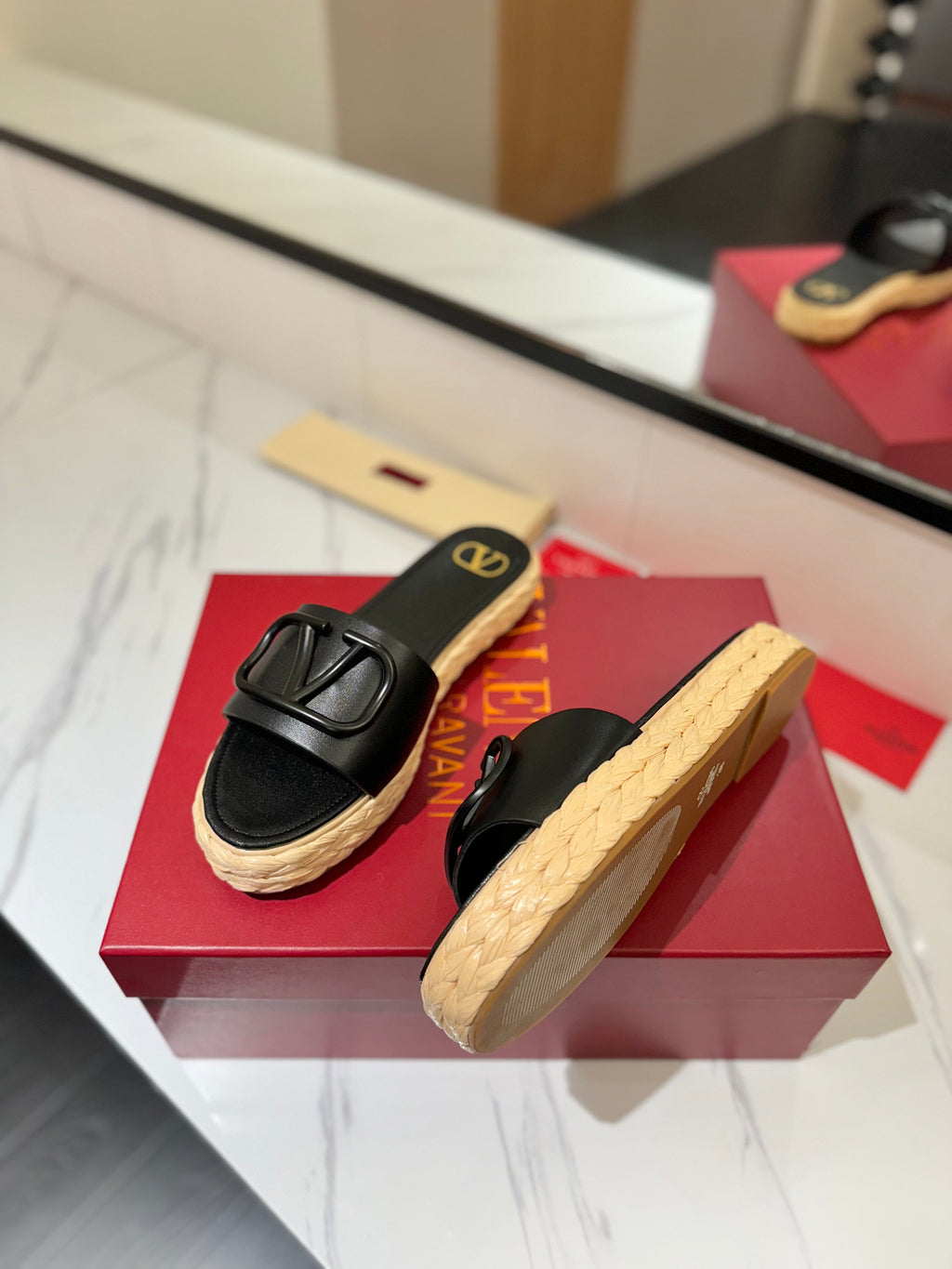 VLTN ESPADRILLE SLIDES 25S IN BLACK LAMBSKIN STYLE 11