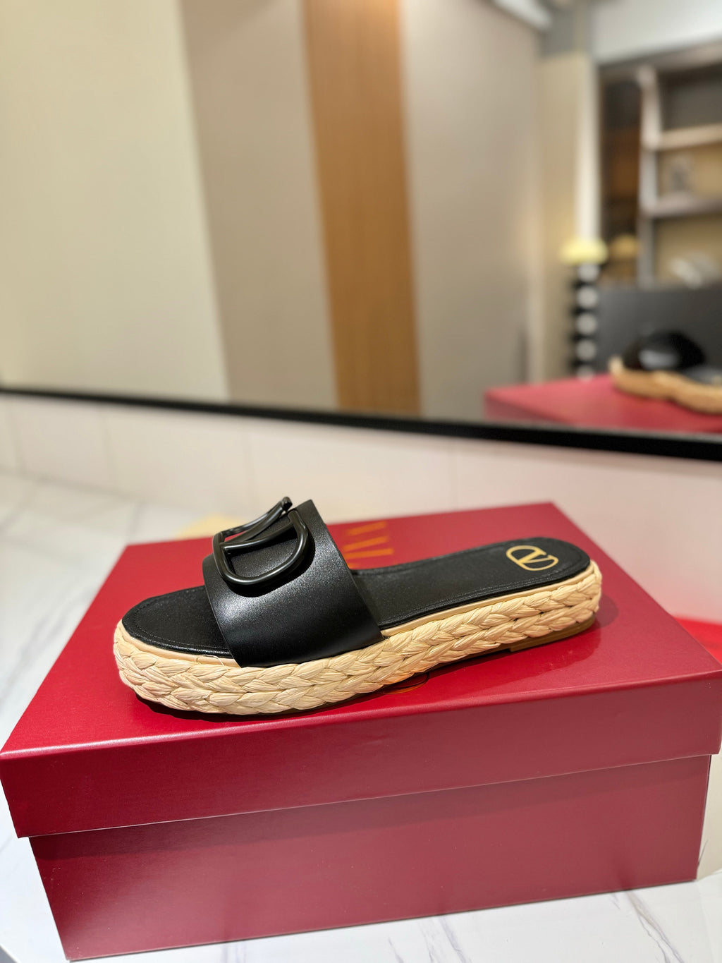 VLTN ESPADRILLE SLIDES 25S IN BLACK LAMBSKIN STYLE 11