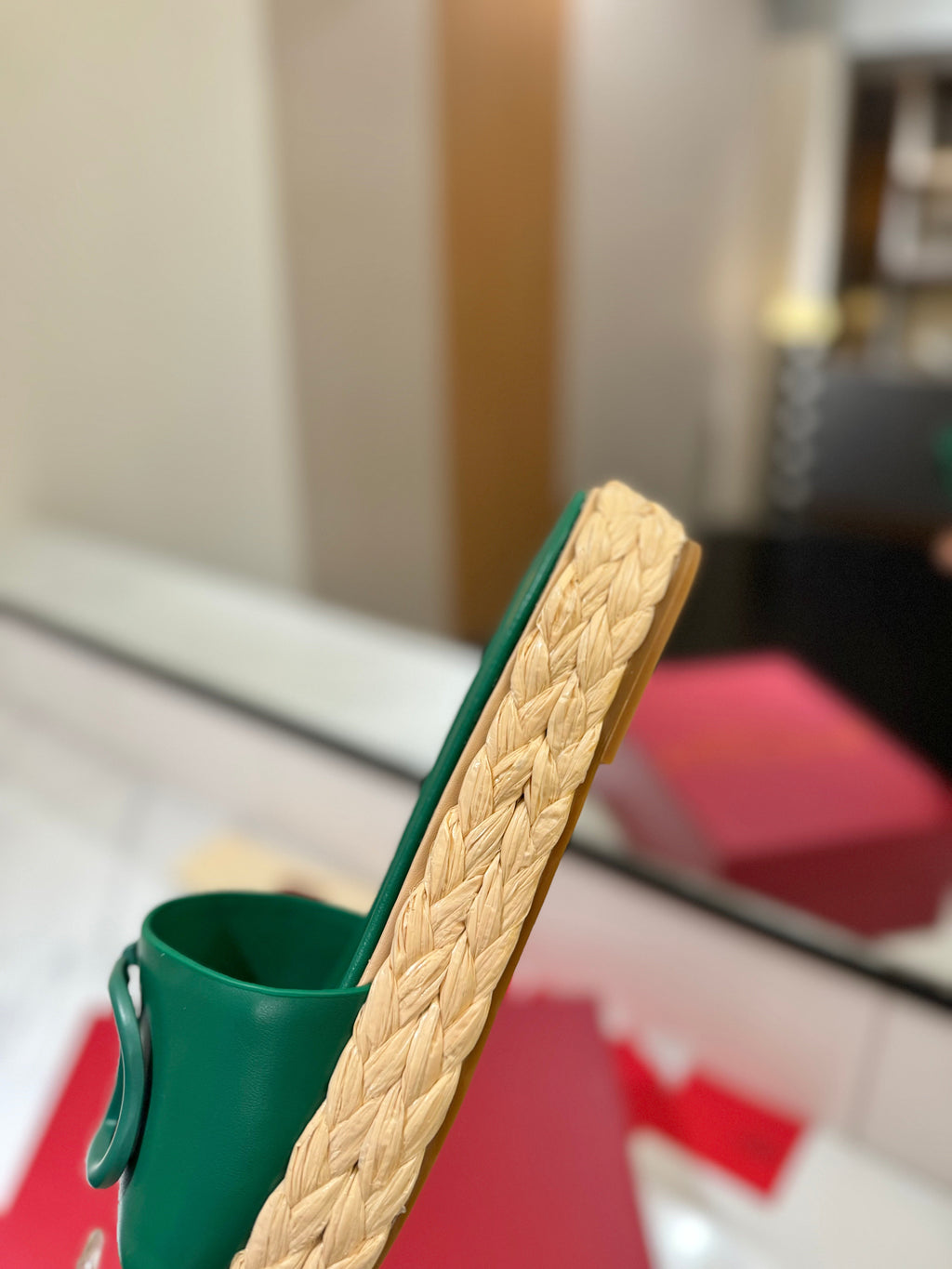 VLTN ESPADRILLE SLIDES 25S IN DARK GREEN LAMBSKIN STYLE 9