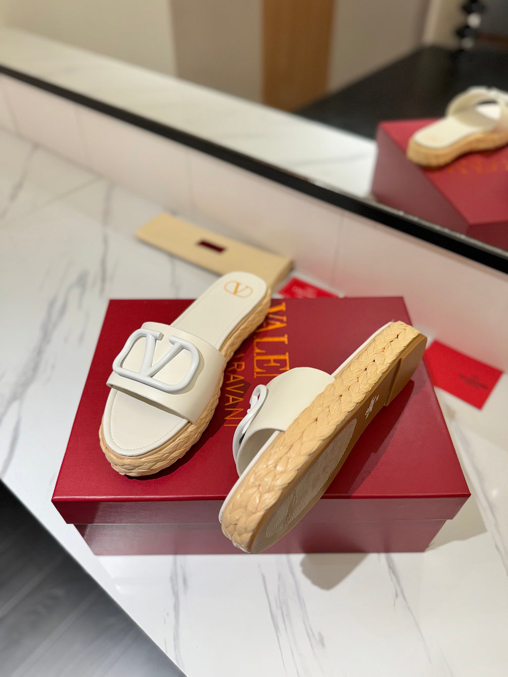 VLTN ESPADRILLE SLIDES 25S IN WHITE LAMBSKIN STYLE 8