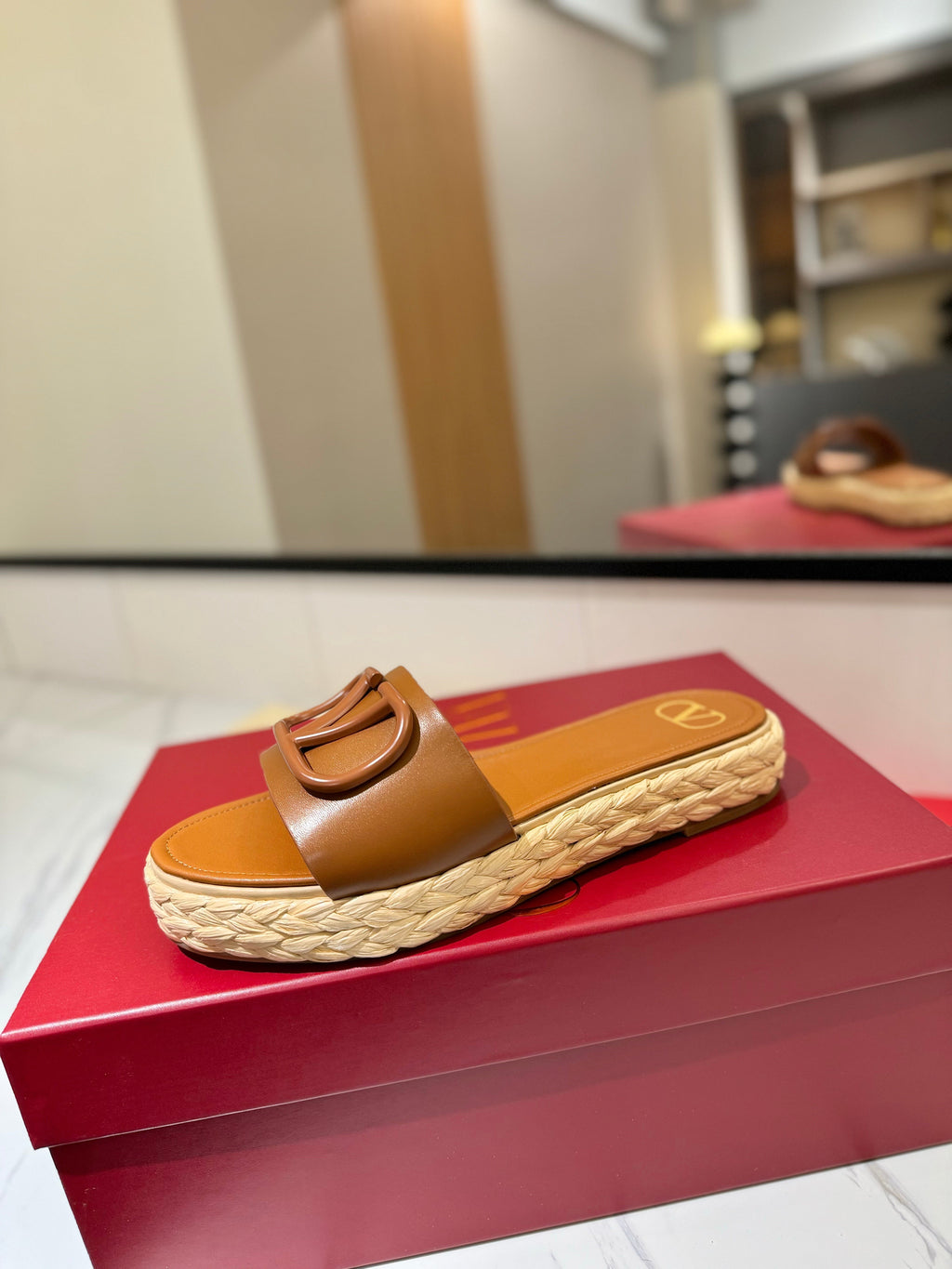 VLTN ESPADRILLE SLIDES 25S IN LIGHT BROWN LAMBSKIN STYLE 7