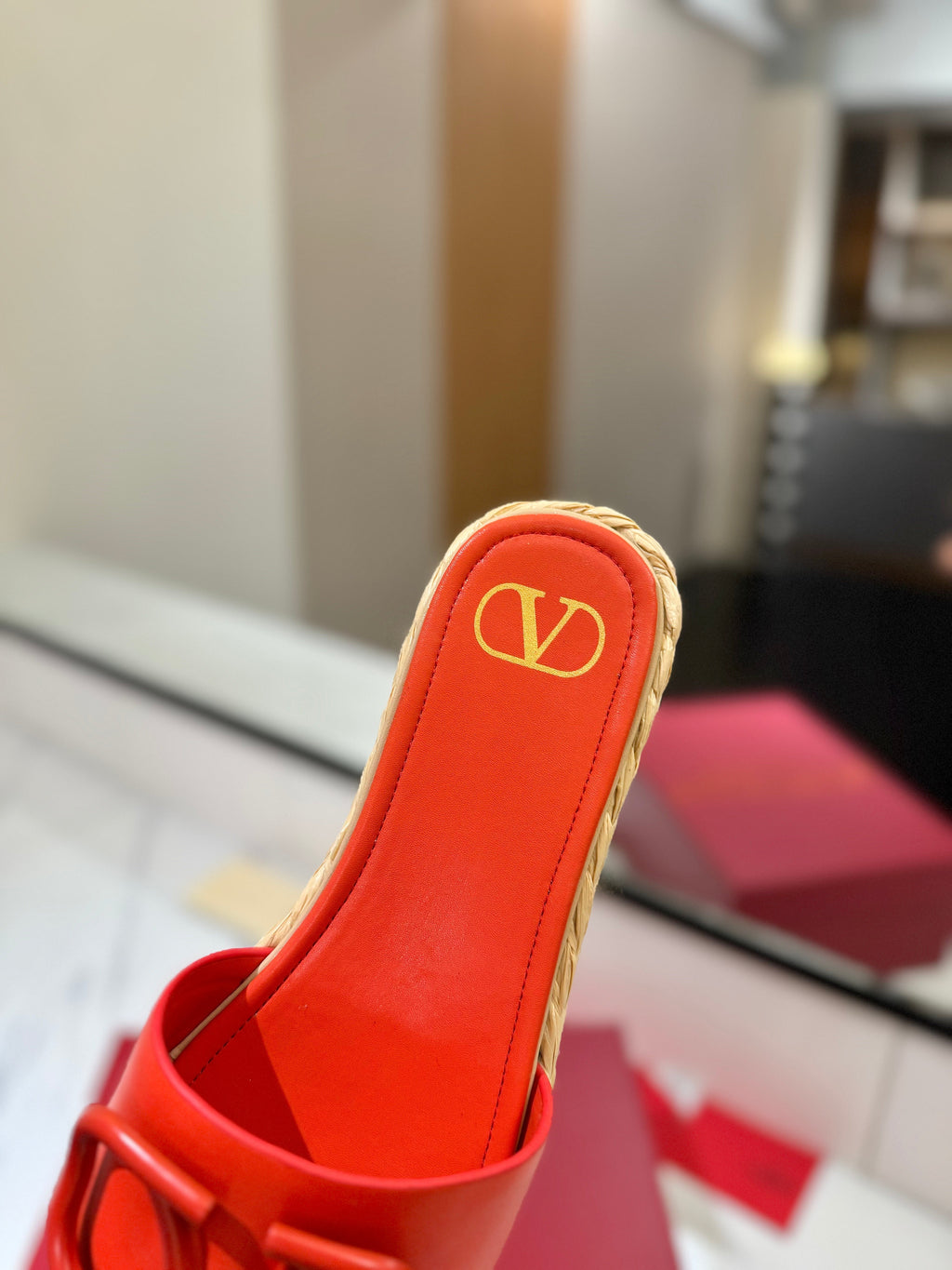 VLTN ESPADRILLE SLIDES 25S IN ORANGE LAMBSKIN STYLE 6