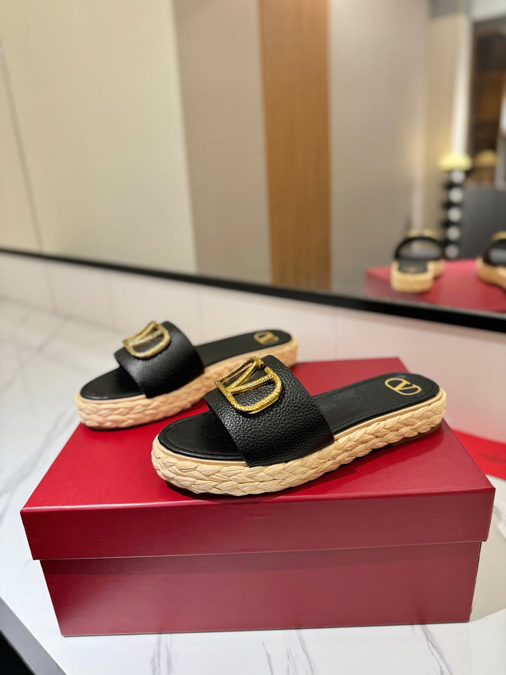 VLTN ESPADRILLE SLIDES 25S IN BLACK LAMBSKIN STYLE 5