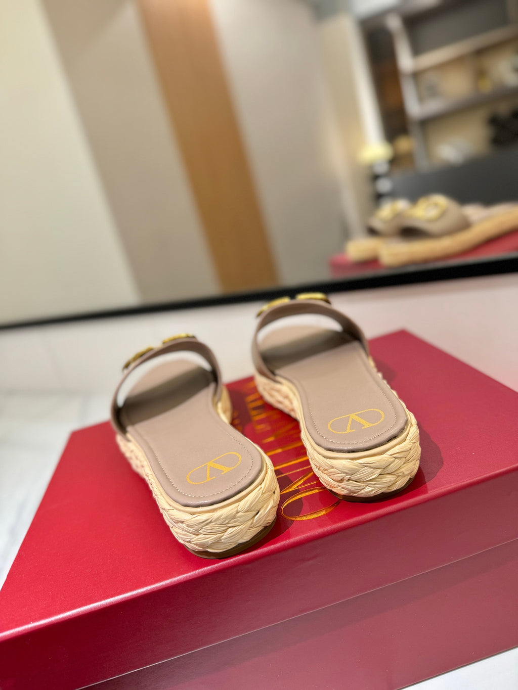 VLTN ESPADRILLE SLIDES 25S IN BEIGE BROWN LAMBSKIN STYLE 4