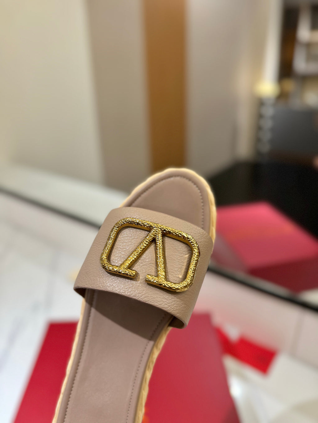 VLTN ESPADRILLE SLIDES 25S IN BEIGE BROWN LAMBSKIN STYLE 4