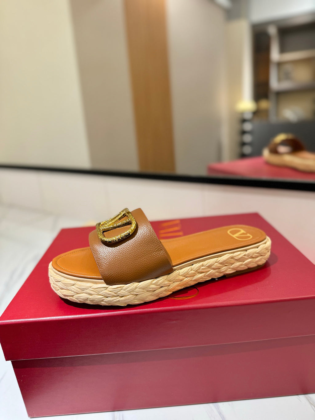 VLTN ESPADRILLE SLIDES 25S IN BROWN LAMBSKIN STYLE 2