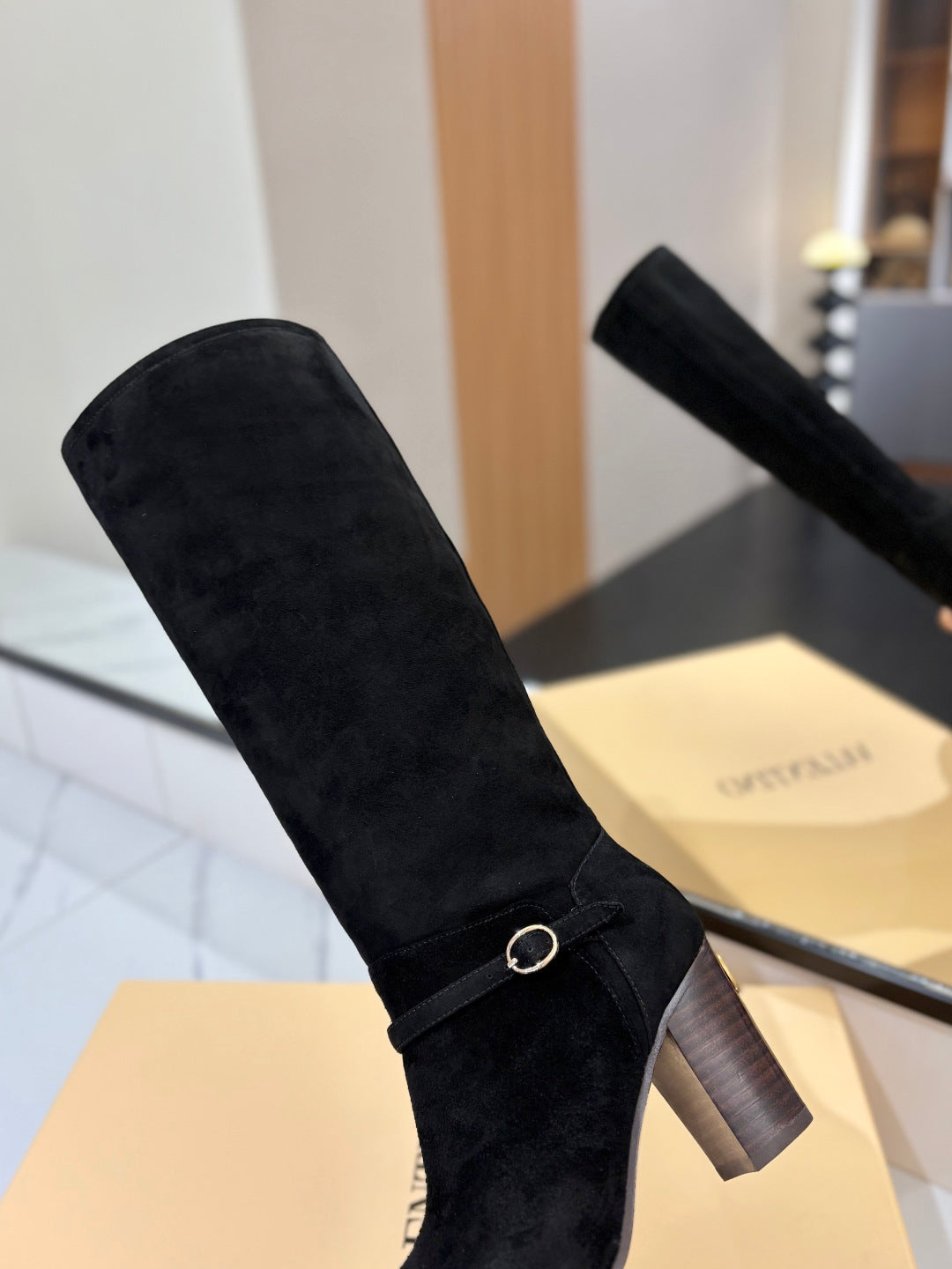 VALENTINO 25S GARAVANI PATTIE KNEE-HIGH BOOTS 80 MM IN BLACK SUEDE