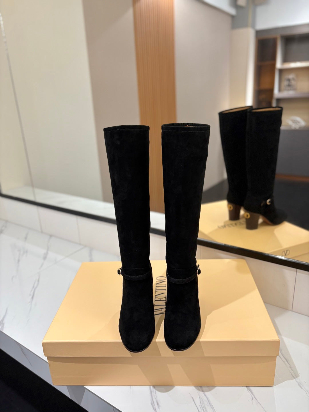 VALENTINO 25S GARAVANI PATTIE KNEE-HIGH BOOTS 80 MM IN BLACK SUEDE