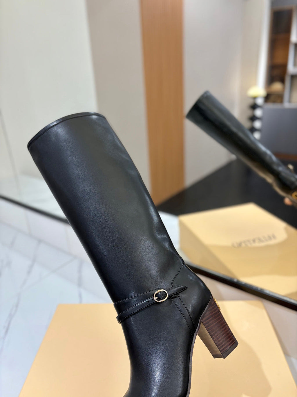 VALENTINO 25S GARAVANI PATTIE KNEE-HIGH BOOTS 80 MM IN BLACK CALFSKIN