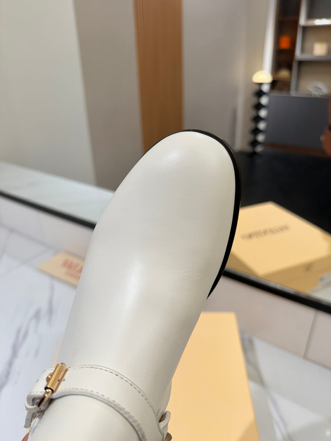 VALENTINO 25S PATTIE ANKLE BOOTS IN WHITE CALFSKIN WITH GOLD HARDWARE