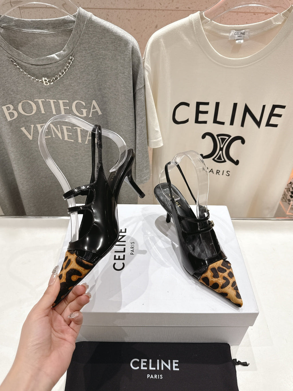 JUDY DOUBLE STRAP MARY JANE SLINGBACK 65MM IN BLACK PATENT CALFSKIN AND LEOPARD PRINTED HAIRY CALFSKIN