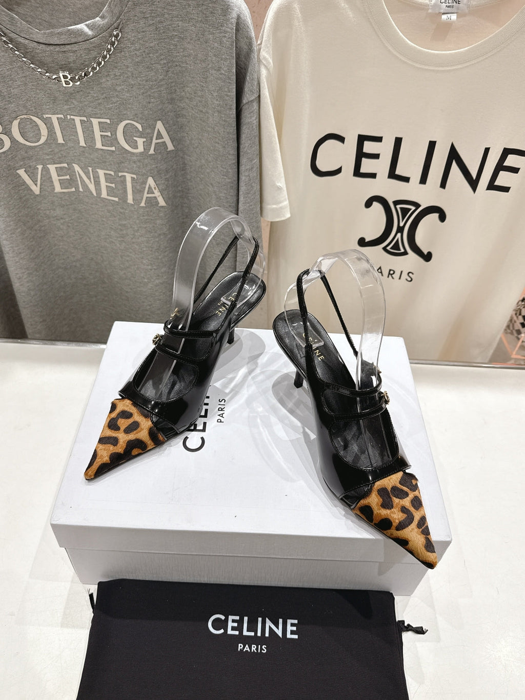 JUDY DOUBLE STRAP MARY JANE SLINGBACK 65MM IN BLACK PATENT CALFSKIN AND LEOPARD PRINTED HAIRY CALFSKIN
