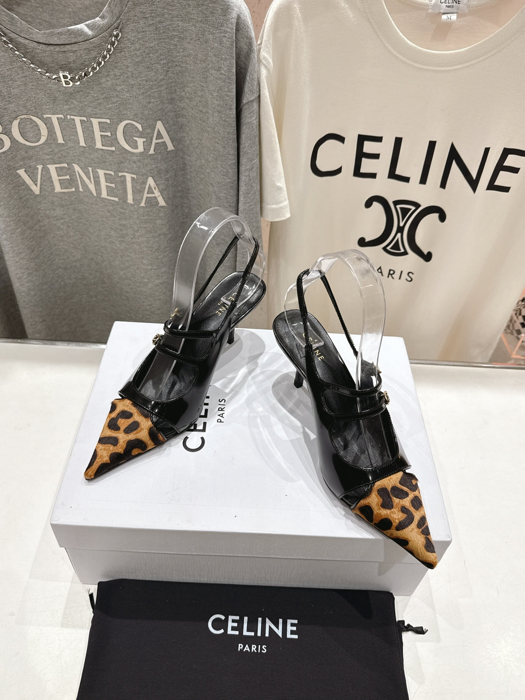 JUDY DOUBLE STRAP MARY JANE SLINGBACK 65MM IN BLACK PATENT CALFSKIN AND LEOPARD PRINTED HAIRY CALFSKIN