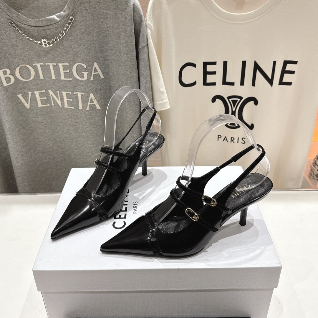 JUDY DOUBLE STRAP MARY JANE SLINGBACK 65MM IN BLACK SMOOTH AND PATENT CALFSKIN