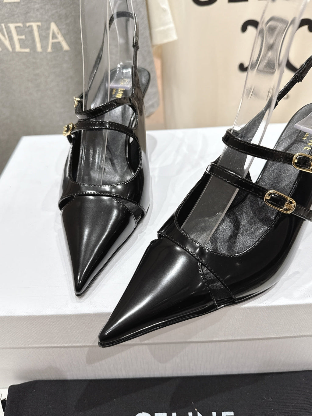 JUDY DOUBLE STRAP MARY JANE SLINGBACK 65MM IN BLACK SMOOTH AND PATENT CALFSKIN