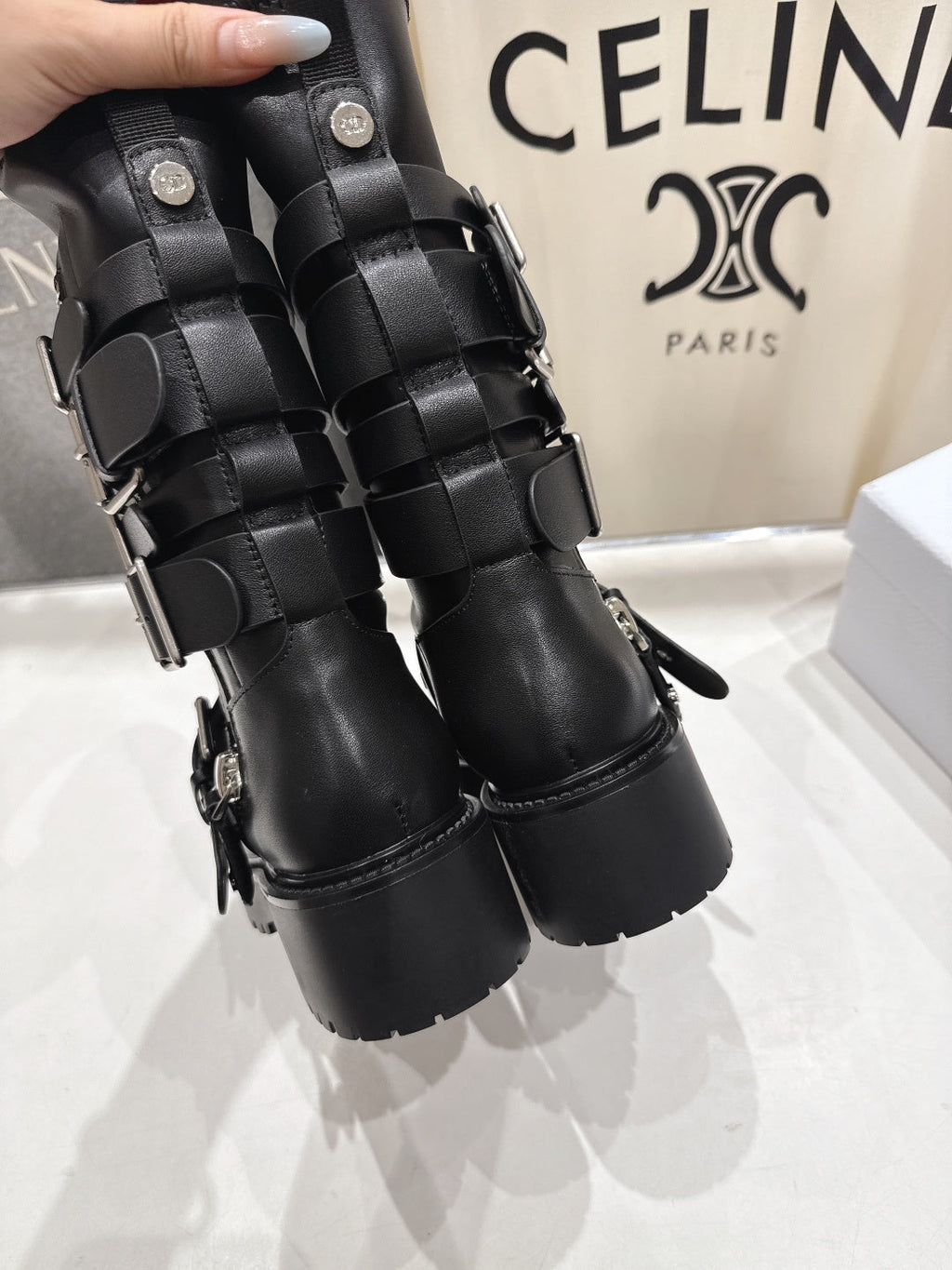 DIOR 25S BIKER BOOTS IN BLACK CALFSKIN WITH SILVER HARDWARE