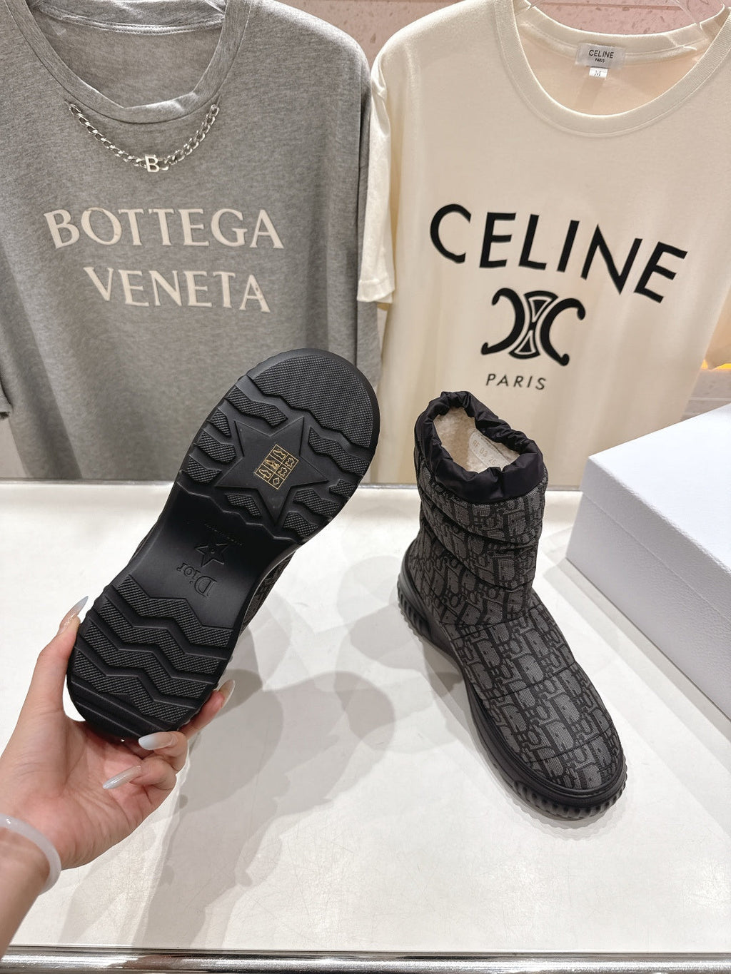 DIOR 25S ANKLE BOOTS IN DARK GREY MIX BLACK FEATHER