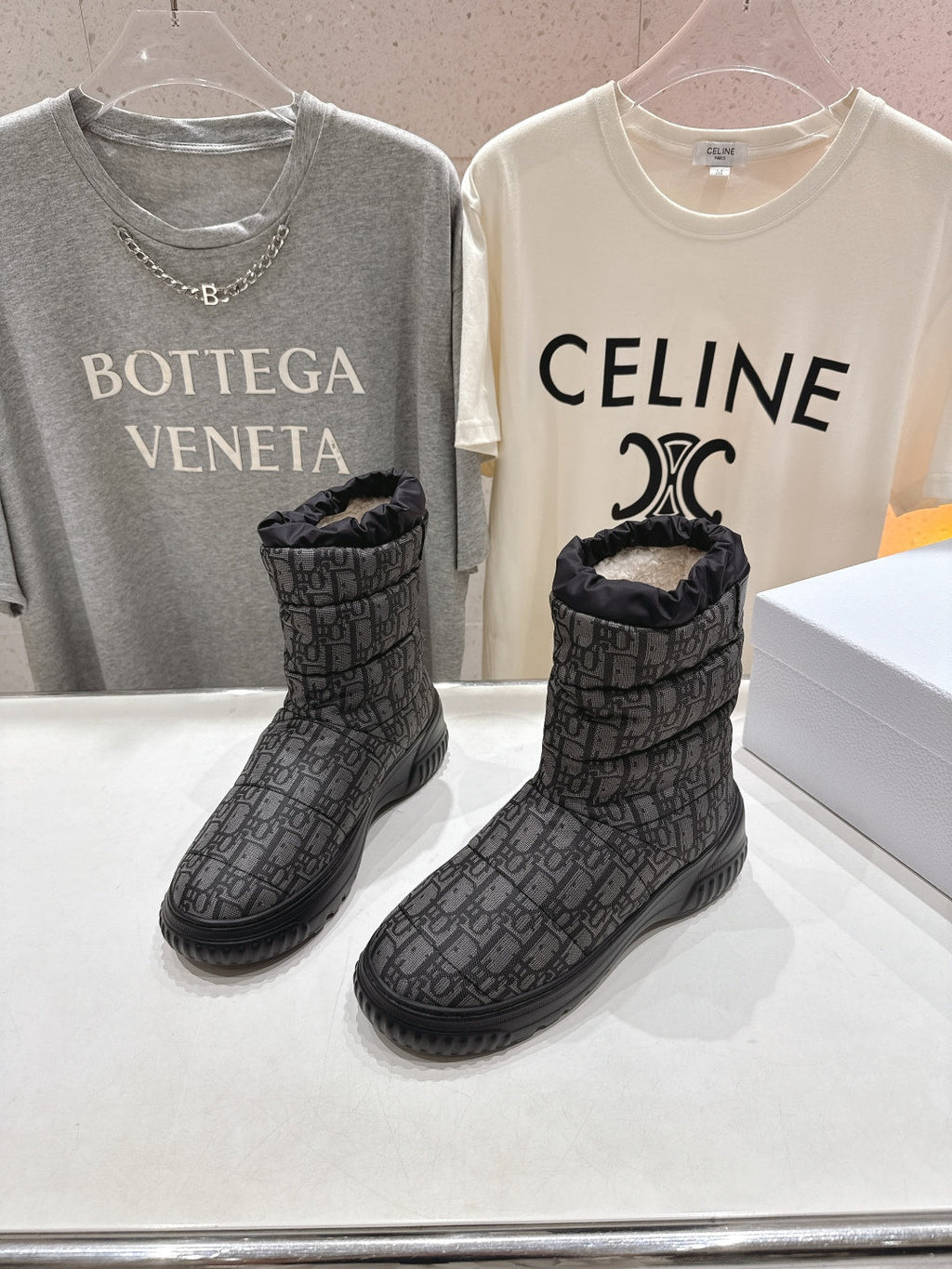 DIOR 25S ANKLE BOOTS IN DARK GREY MIX BLACK FEATHER