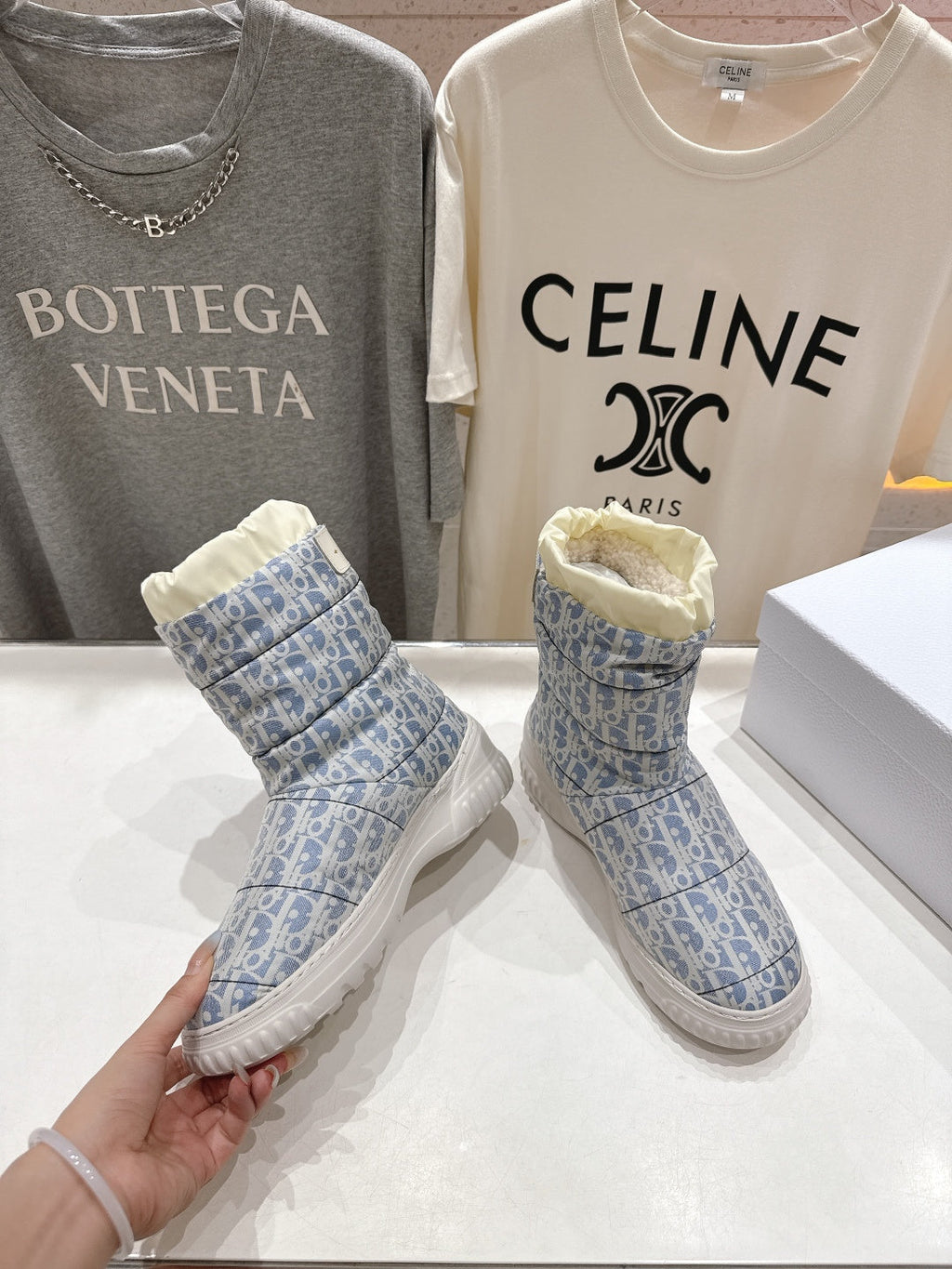 DIOR 25S ANKLE BOOTS IN BLUE FEATHER