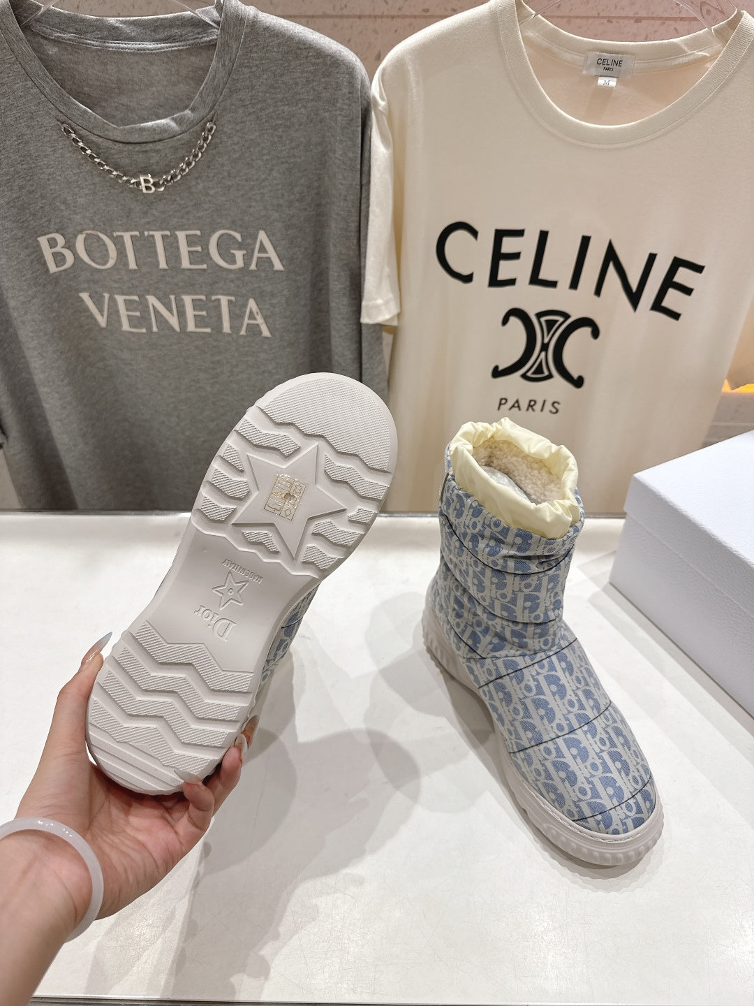 DIOR 25S ANKLE BOOTS IN BLUE FEATHER