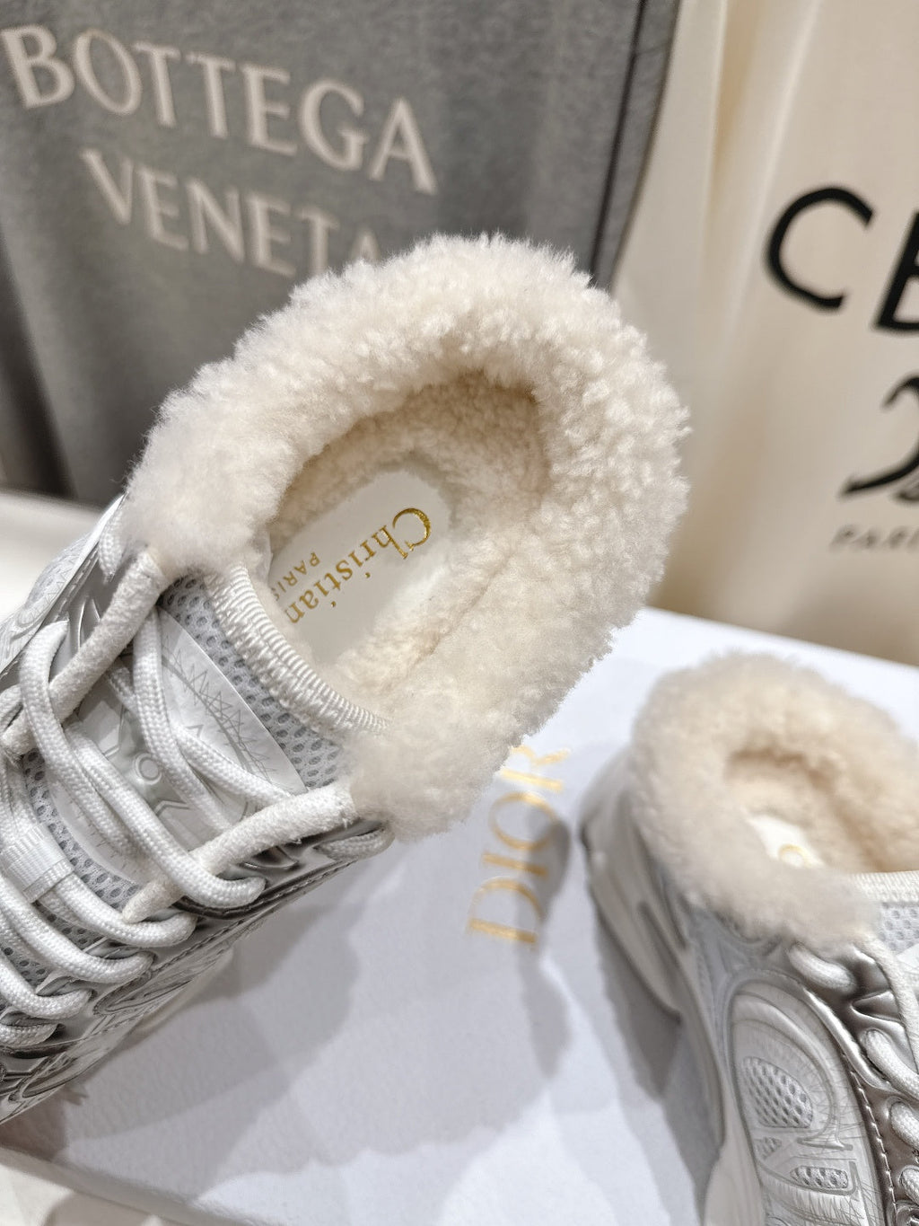 DIOR CHRONO SNEAKER 25S IN SILVER MIX WHITE LAMBSKIN AND MESH FABRIC STYLE 5