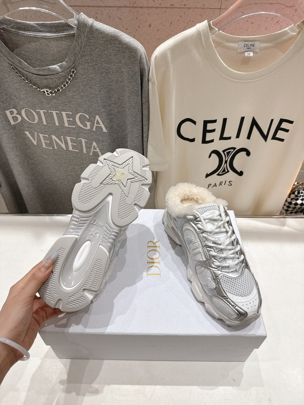 DIOR CHRONO SNEAKER 25S IN SILVER MIX WHITE LAMBSKIN AND MESH FABRIC STYLE 5