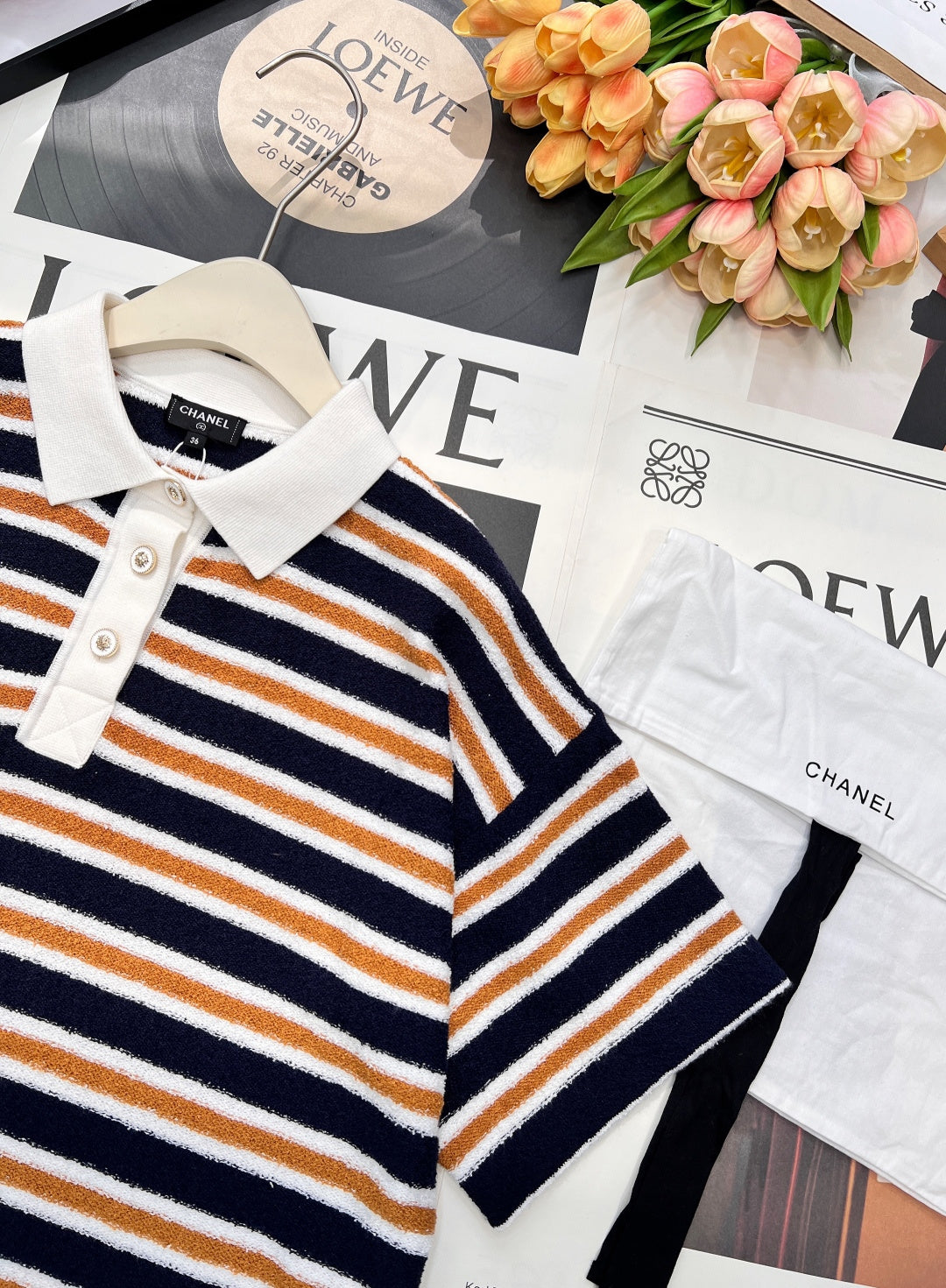 CHANEL 25S SHORT-SLEEVE STRIPED SHIRT 598