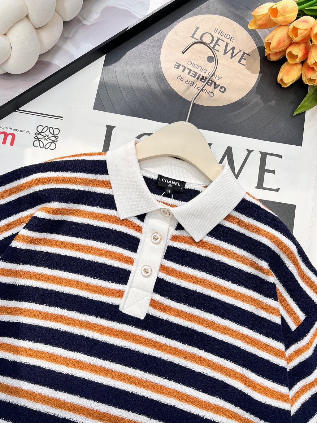 CHANEL 25S SHORT-SLEEVE STRIPED SHIRT 598