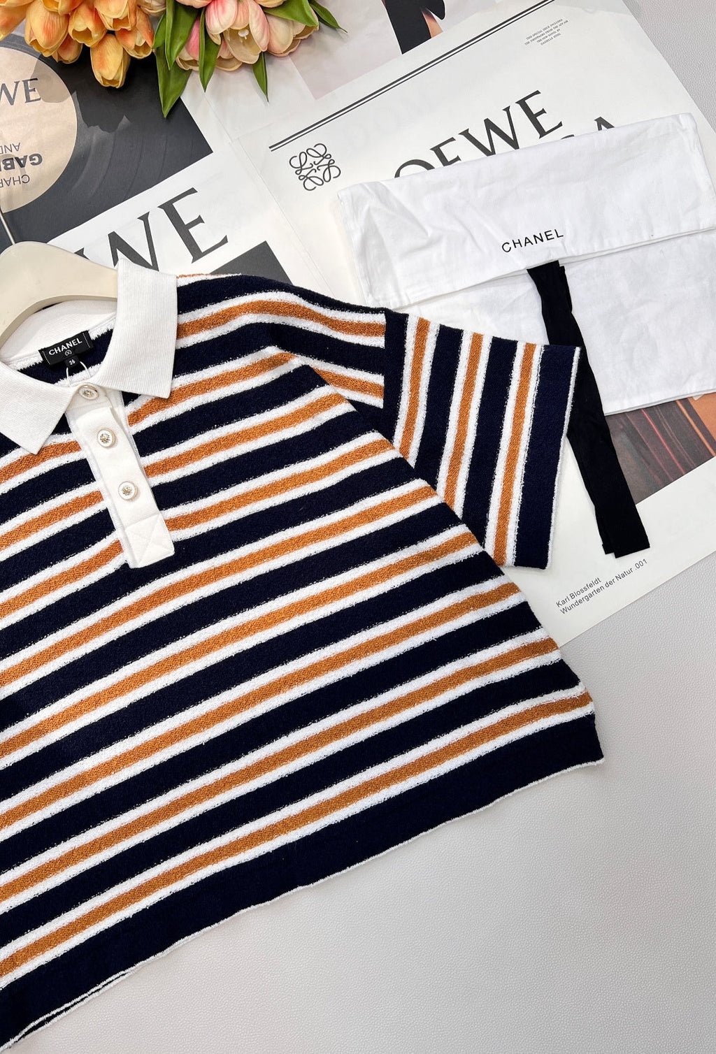 CHANEL 25S SHORT-SLEEVE STRIPED SHIRT 598