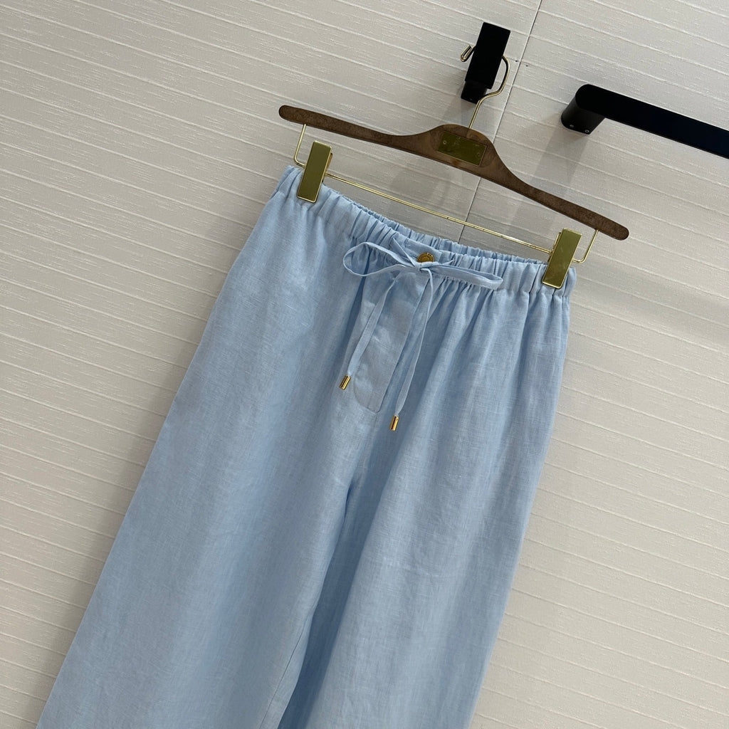 LP STRAIGHT-LEG LINEN PANTS IN BLUE