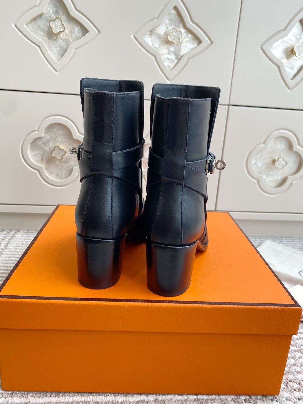 HM 25S FRENCHIE 50 ANKLE BOOT 50 MM IN BLACK LAMBSKIN WITH SILVER HARDWARE