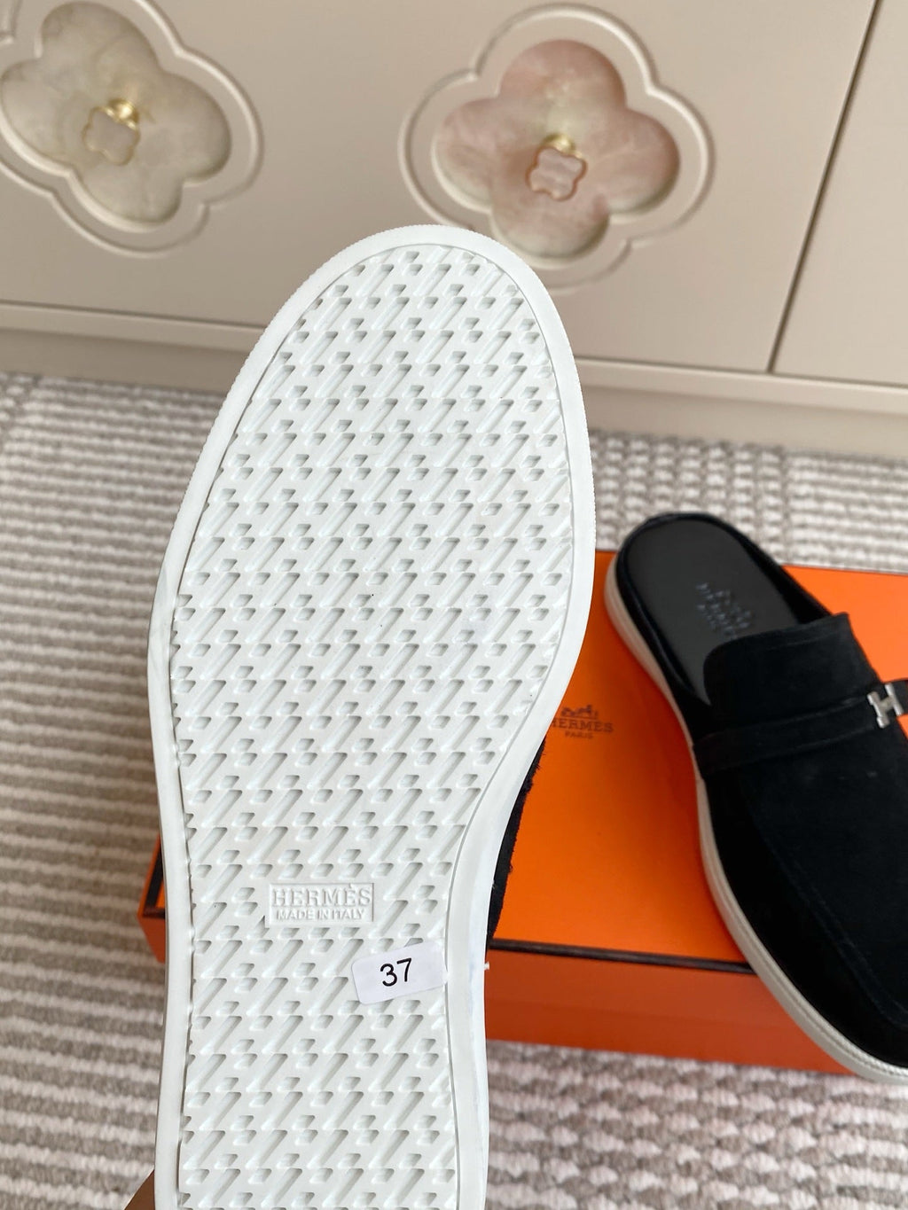 HM 25S MULES IN BLACK SUEDE WITH SILVER HARDWARE