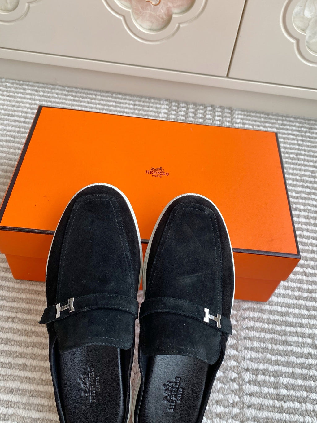 HM 25S MULES IN BLACK SUEDE WITH SILVER HARDWARE