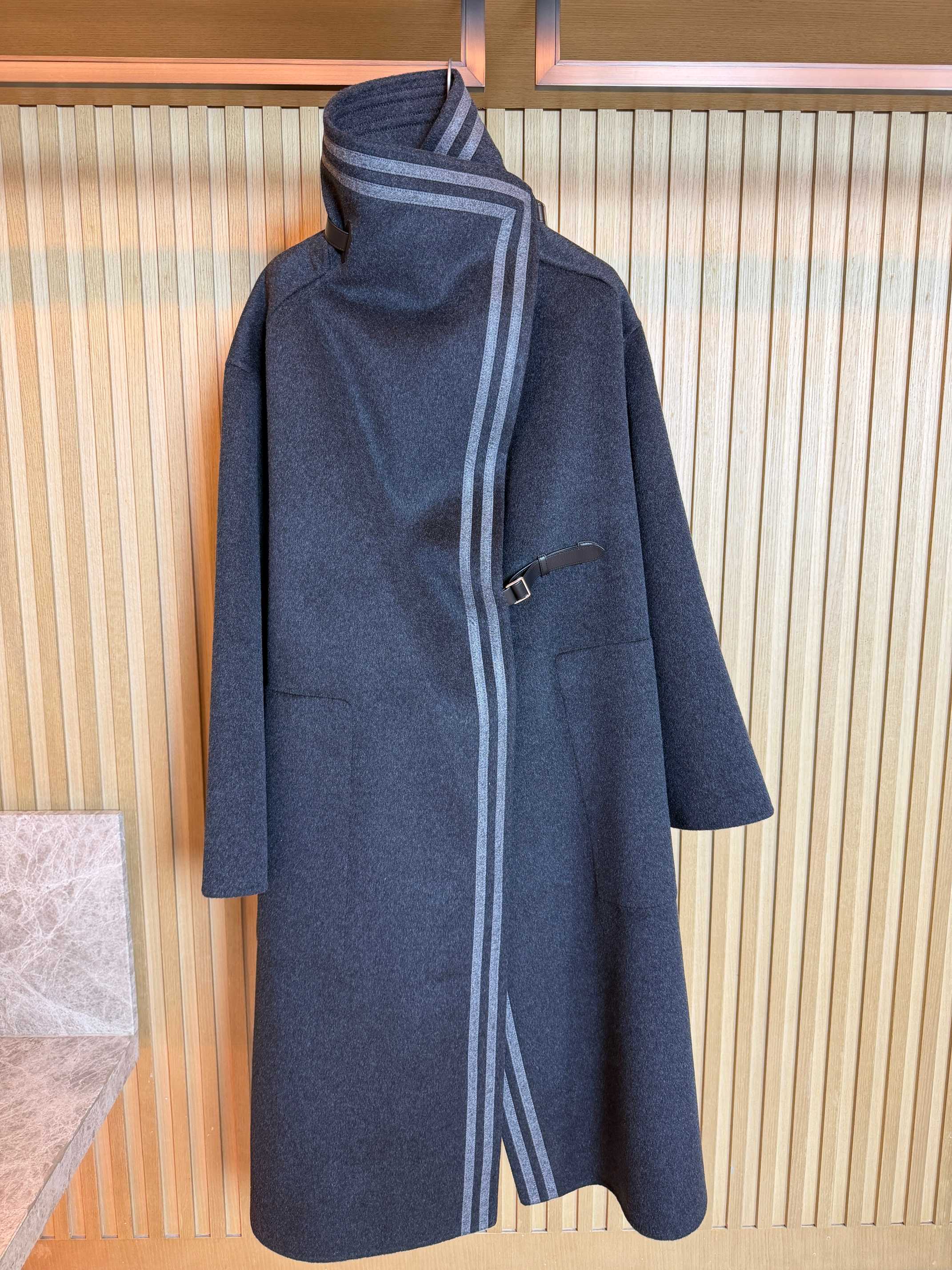 HERMES 25S LONG STAND-COLLAR CASHMERE COAT 317