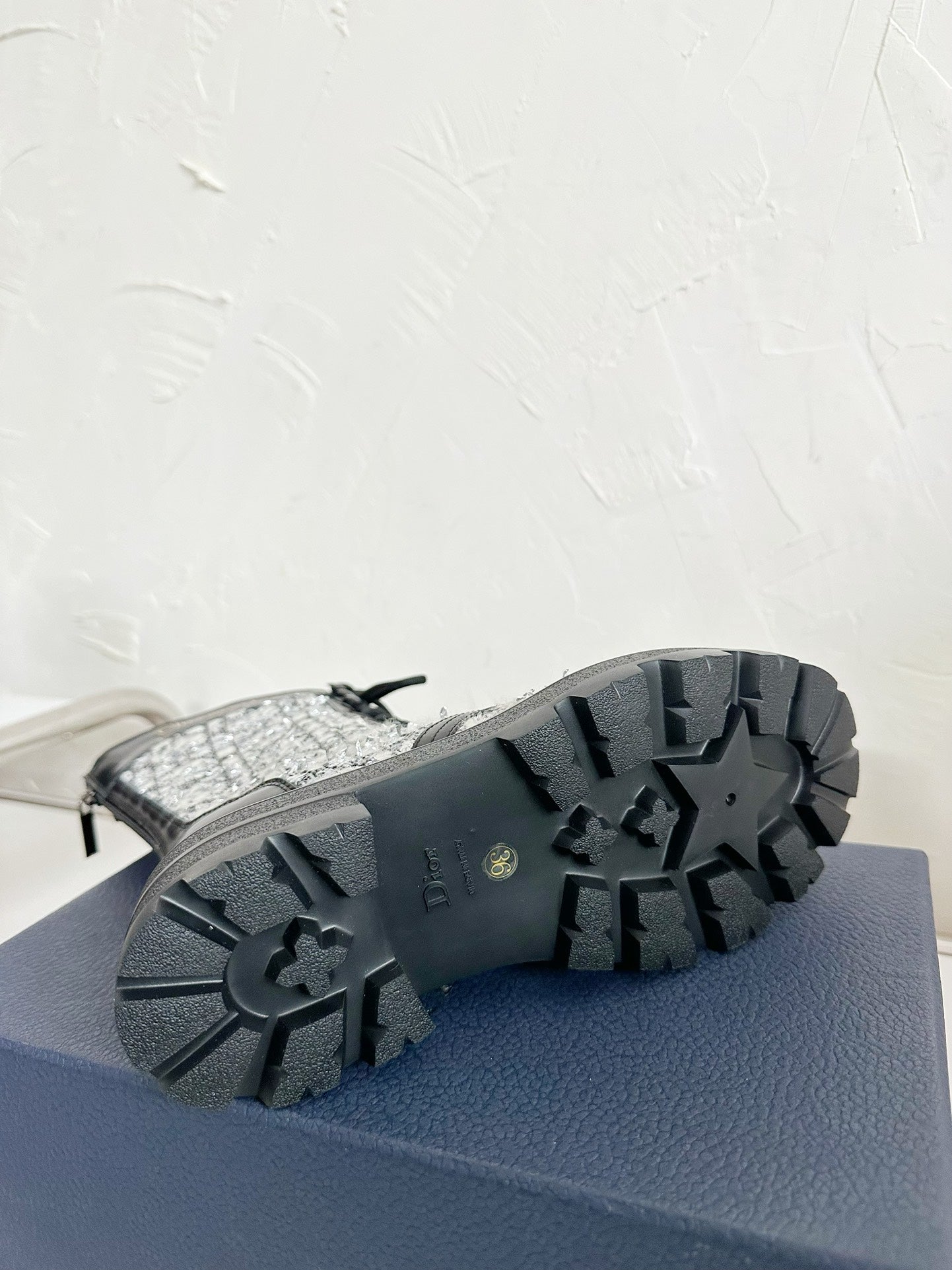 D-UNIT ANKLE BOOT BLACK CALFSKIN WITH WHITE AND BLACK CANNAGE TWEED