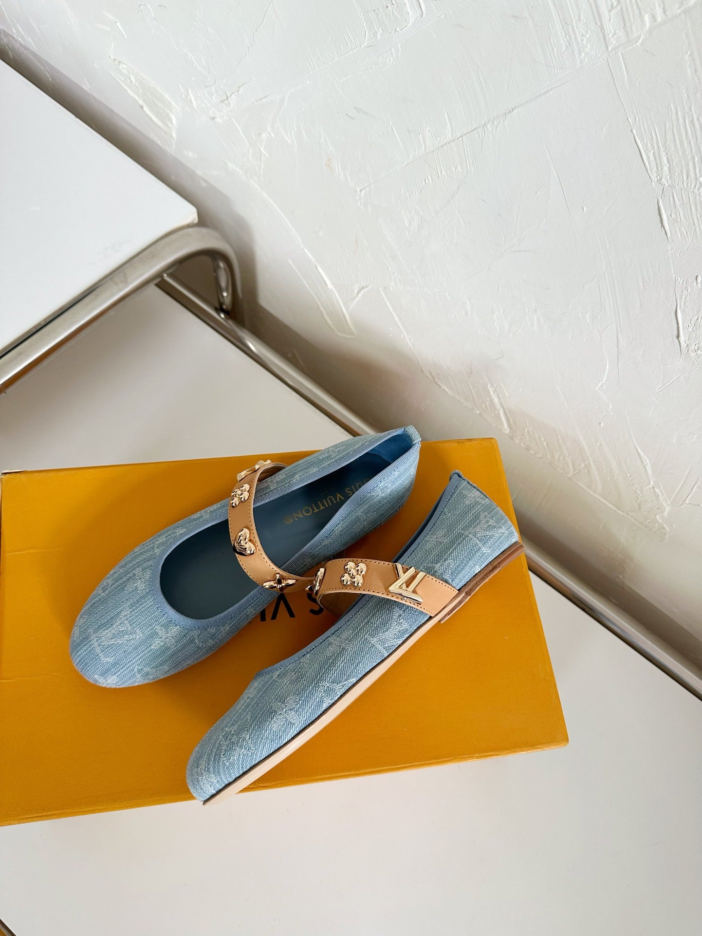ROMY FLAT BALLERINA IN LIGHT BLUE MONOGRAM DENIM