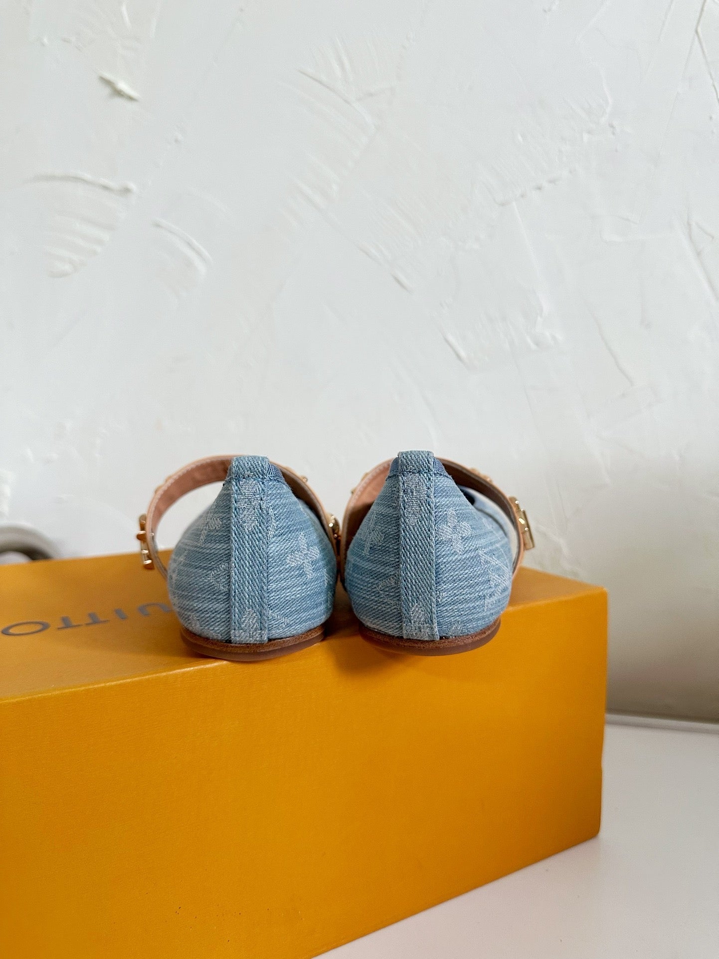 ROMY FLAT BALLERINA IN LIGHT BLUE MONOGRAM DENIM