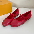 ROMY FLAT BALLERINA IN RUBY RED CALFSKIN